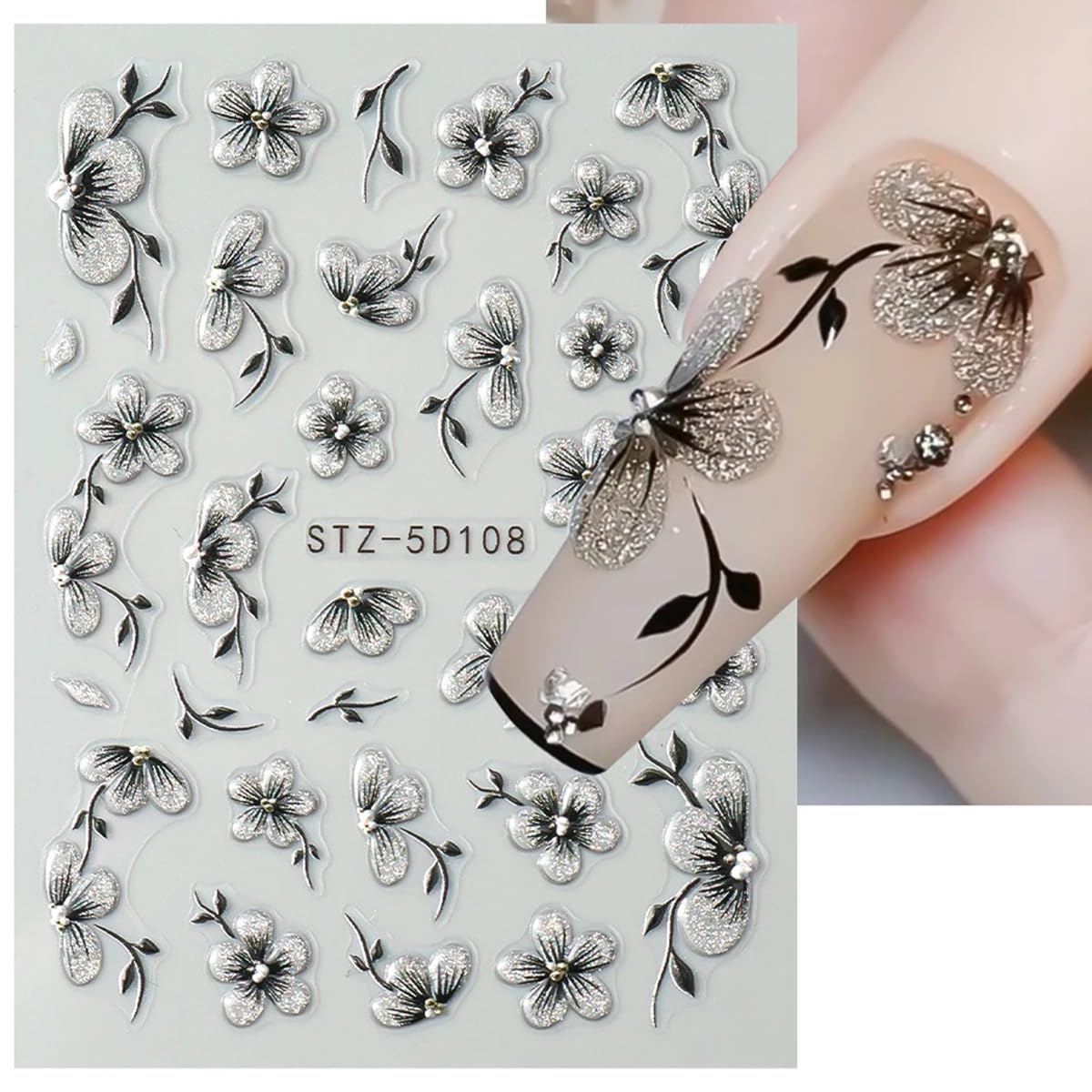 Christmas Nail Art Stickers Decals 5D Embossed Santa Claus Xmas Tree Nail Decals with Crystal 1PCS Cute Bear Bow Candy Cane Snowflake Christmas Nails Adhesive Stickers for Holiday Manicure Decorations