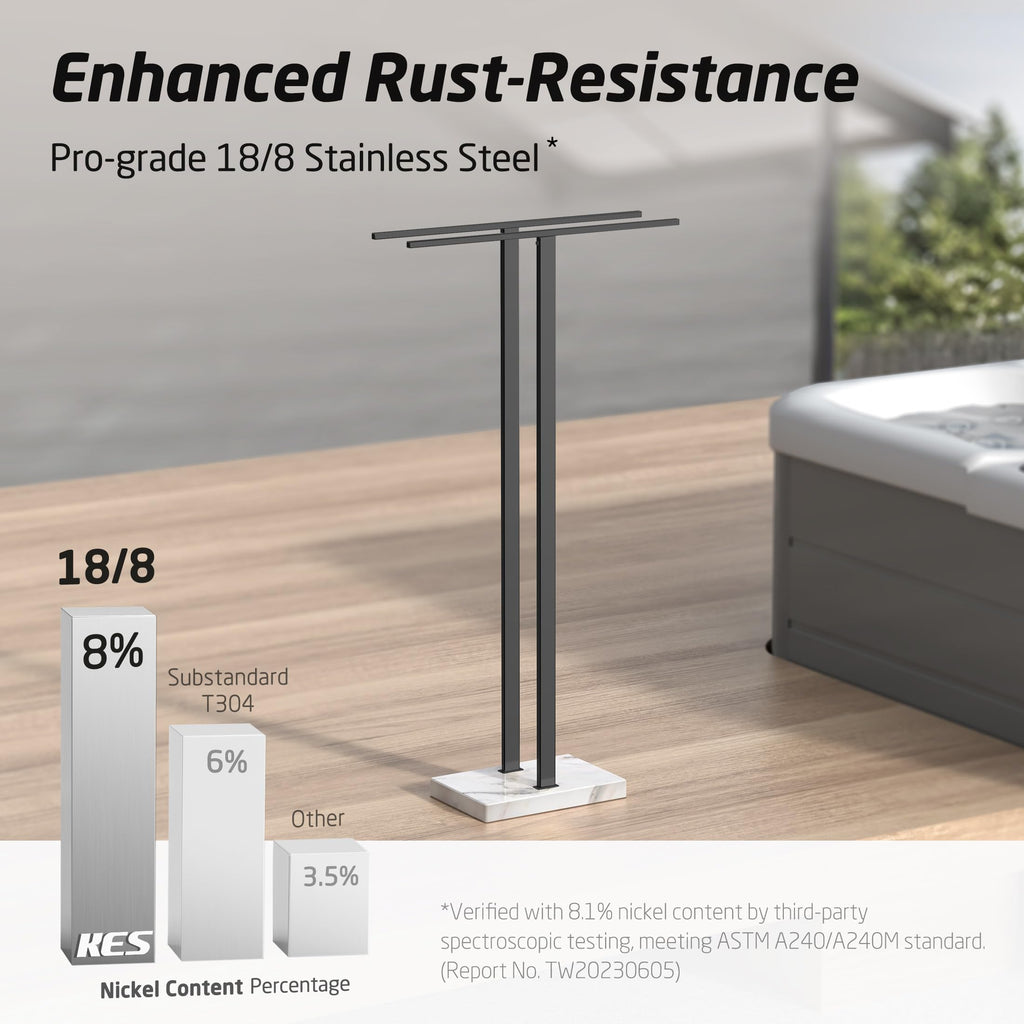 KES Standing Towel Rack with Black Natural Marble Base, 2-Tier Towel Rack Stand for Bathroom Floor, Bath Towel Holder Fits Bath Towel & Hand Towel,18/8 Stainless Steel, BTH217-BBK
