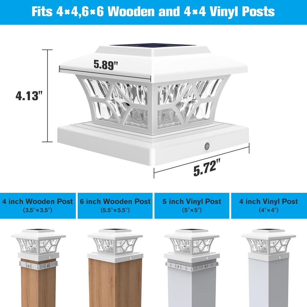 VOLISUN Solar Post Cap Lights Outdoor, Solar Powered Fence Cap Lights for 4x4 Vinyl/Wood, Black Waterproof Solar Deck Post Light 4Pack Cool/Warm for Garden Patio Porch