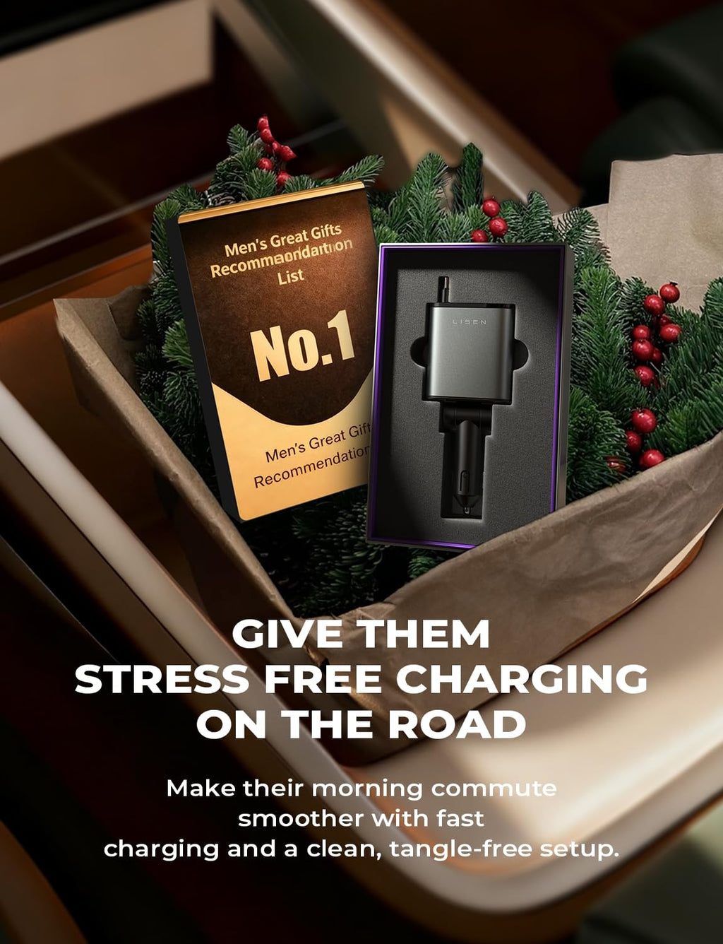 LISEN Retractable Car Charger, 84W Car Charger USB C Fast Charger Adapter for iPhone, Car Accessories for Men Women, Birthday Gifts for Fathers Day for Men Dad Husband, for iPhone 17 16 15 14 13 12 11