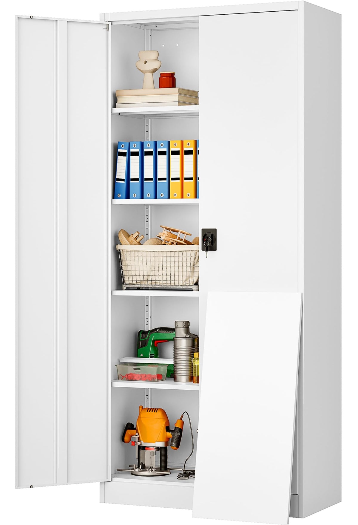 SISESOL Wide & Deep Metal Storage Cabinet with Wheels,Tall Rolling Garage Storage Cabinet with Lock,Black Metal Cabinets with Pegboards and Shelves,Tool Locker for Garage,Home,Office,43''Wx 20''Dx71"H