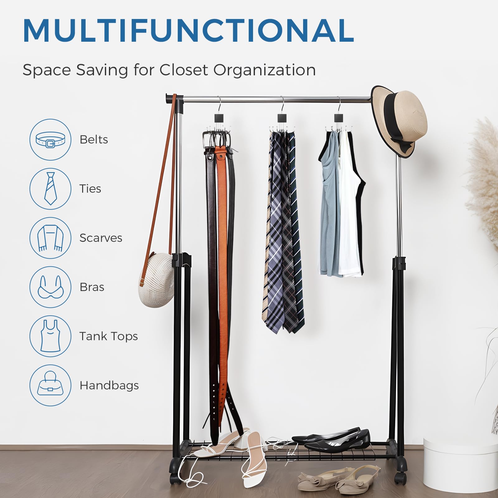 1 Pack Belt Hanger, Belt Organizer for Closet | 360° Rotatable, Max 24 Belt Storage, Space Saving, Closet Organizers and Storage