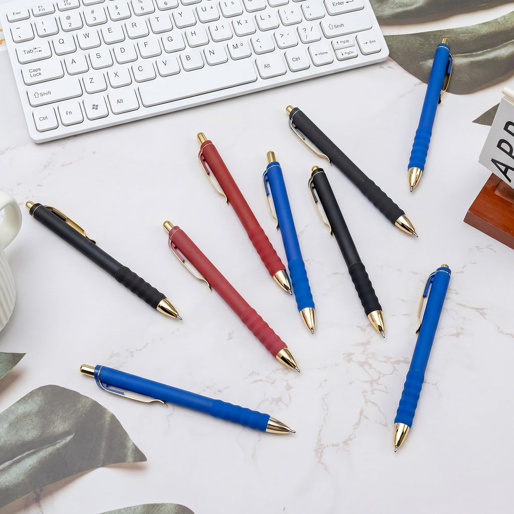 Linbsunne Ballpoint Pens Medium Point 1mm Pen with Super Soft Grip Ball Point Pen for Men Women Retractable Pens (Blue Ink+Black Ink+Red Ink)