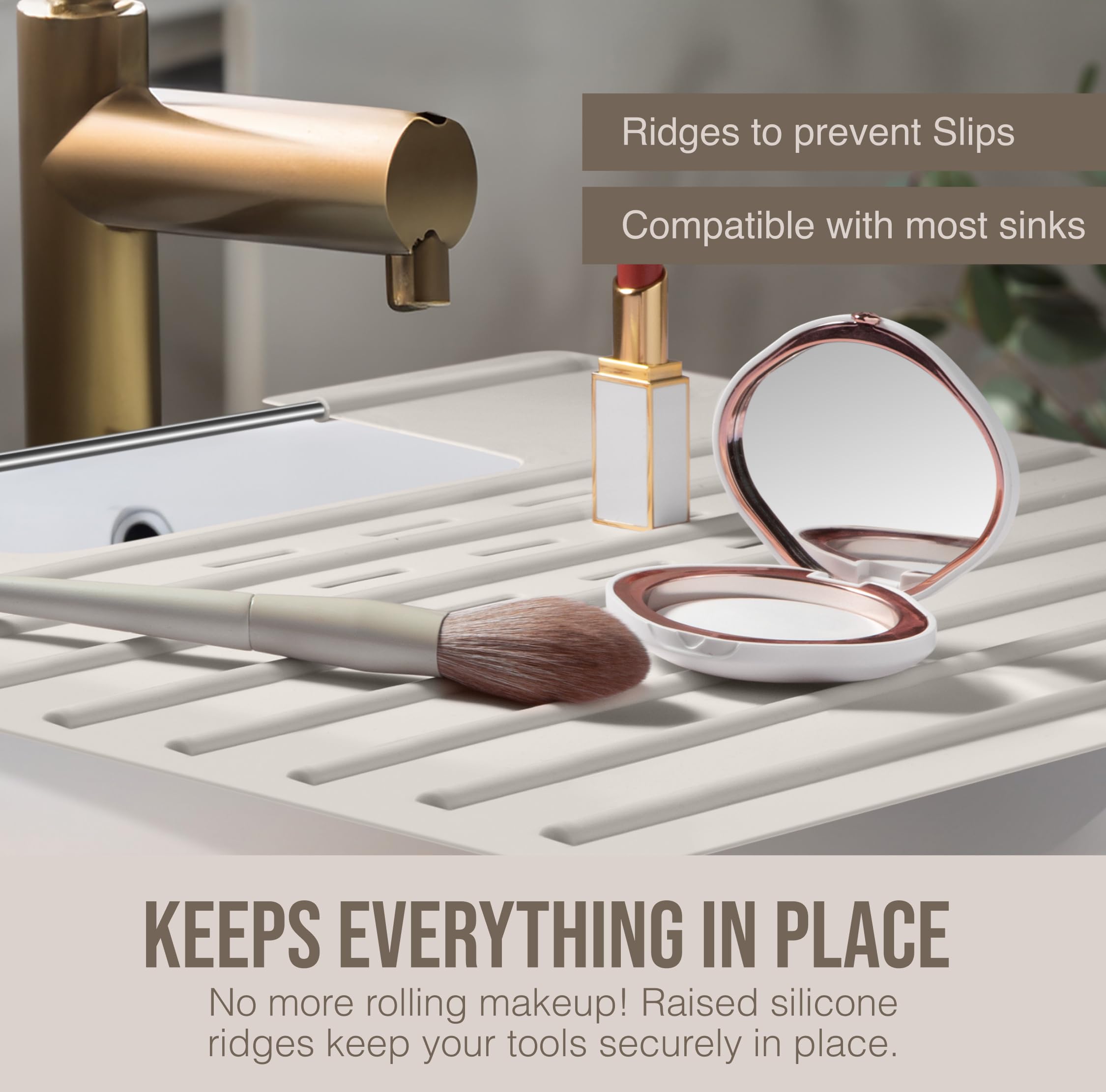 Maplefield Bathroom Sink Cover for Counter Space, Heat Resistant Silicone Sink Mat for Your Beauty Routine, Small Bathroom Space Saver Sink Cover for Makeup (Beige Large, 22" x 15" x 2" Inches)