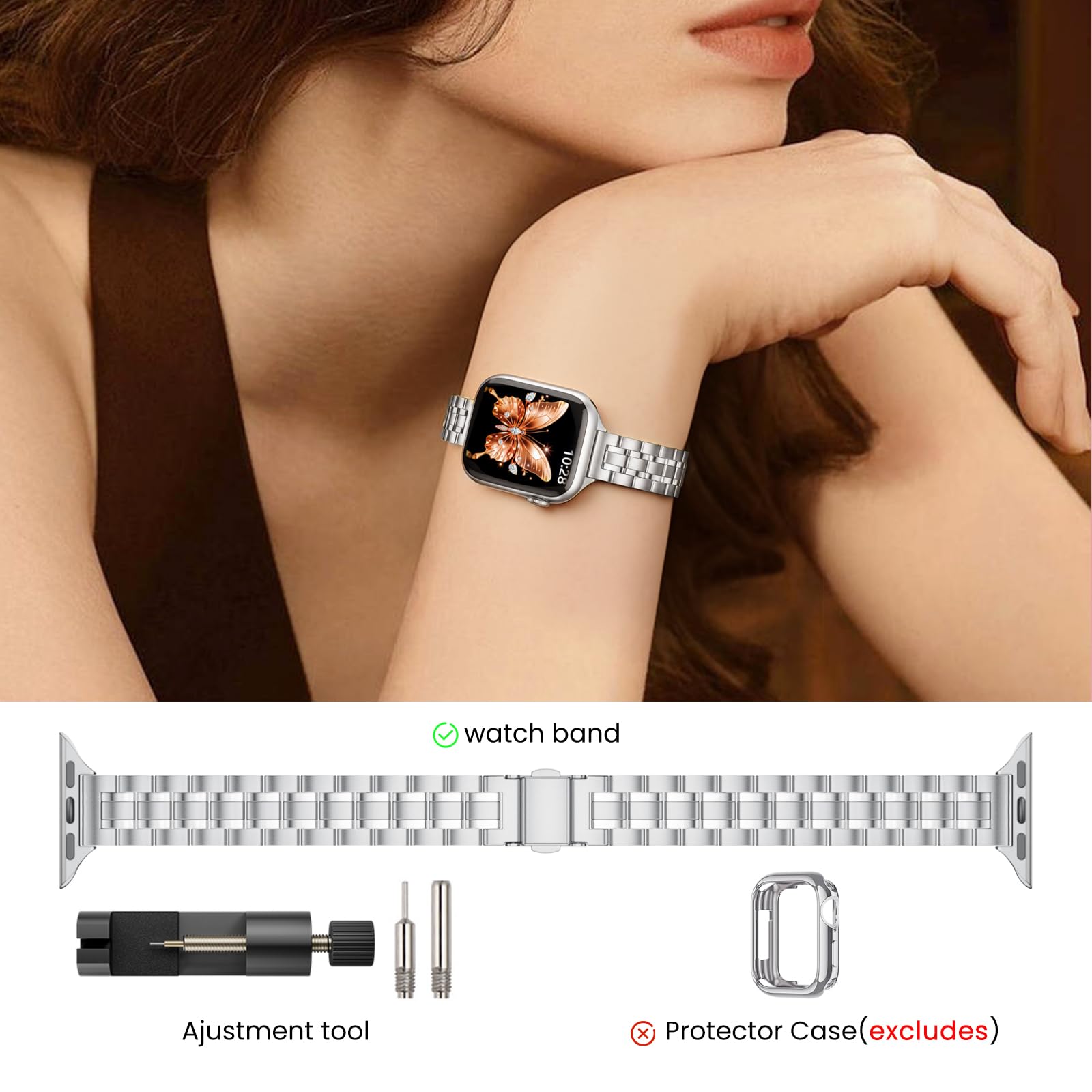 STIROLL Thin Replacement Band Compatible for Apple Watch 38mm 40mm 41mm 42mm(Series 11 10), Stainless Steel Metal Wristband Women Men for iWatch Ultra SE Series 9 8 7 6 5 4 3 2 1, Black