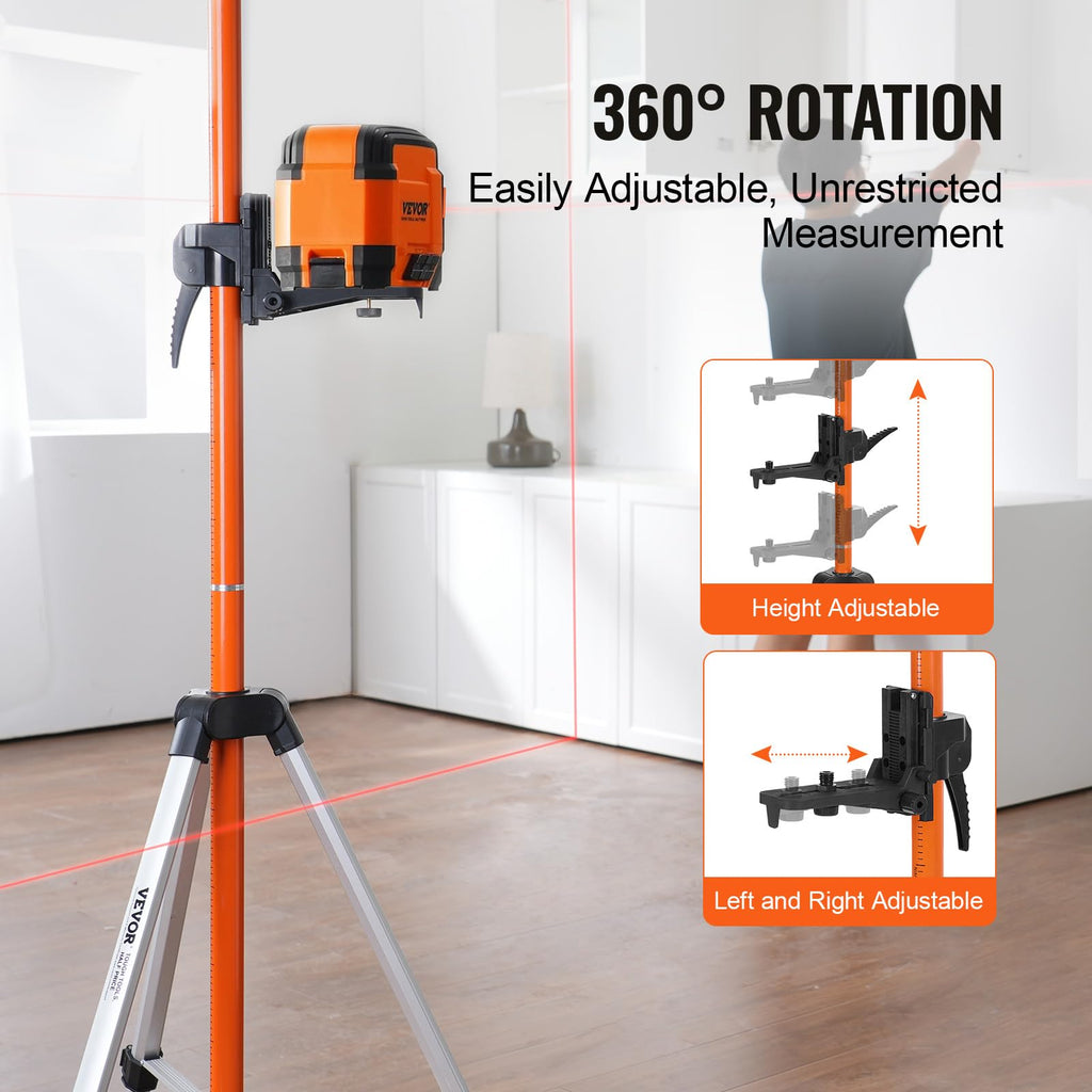 VEVOR Laser Level Tripod Stand, 5/8"-11 Thread Mount, 16.53-65.55 inch Height Adjustment Heavy Duty Survey Tripod for Construction Laser Level Scanner, Retractable Legs Non-Skid Feet Professional