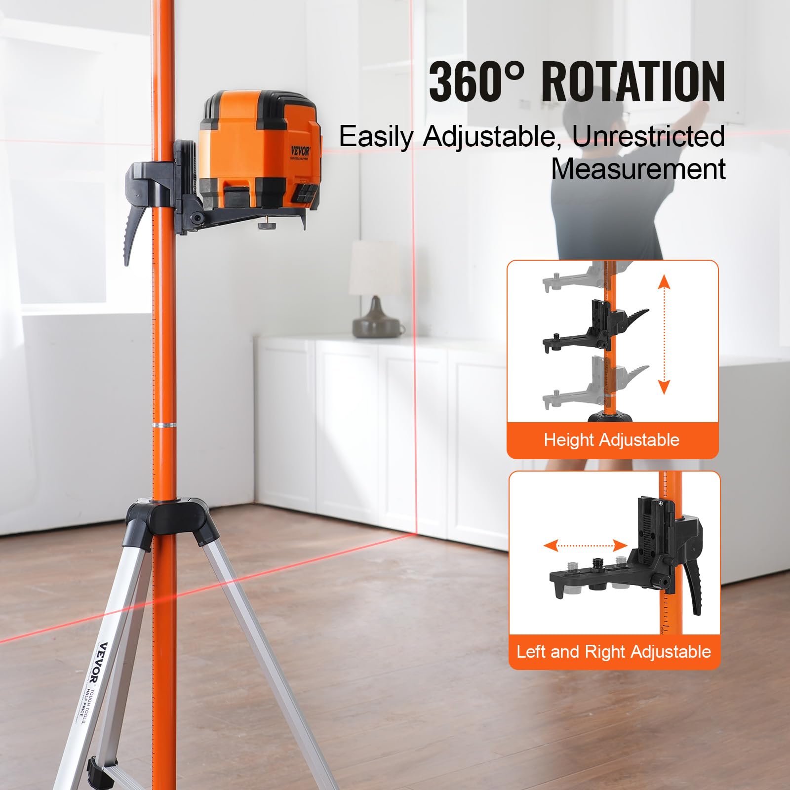 VEVOR Laser Level Tripod Stand, 5/8"-11 Thread Mount, 16.53-65.55 inch Height Adjustment Heavy Duty Survey Tripod for Construction Laser Level Scanner, Retractable Legs Non-Skid Feet Professional