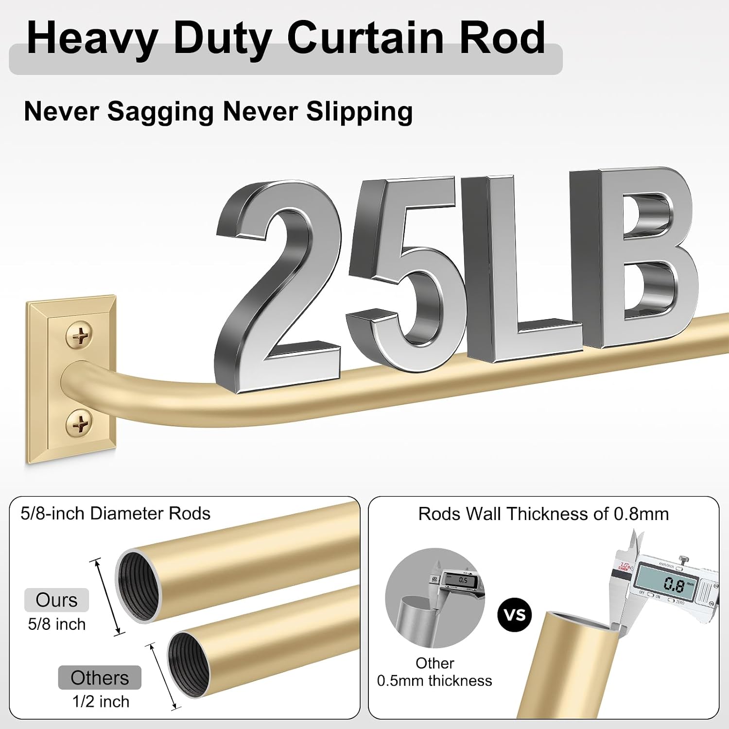 Hei!Dear 2 Pack Blackout Curtain Rod for Windows 28 to 48 inch (2.33-4Ft), Wrap Around Room Darkening Curtain Rods, 5/8" Samll Adjustable Modern Decorative Window rod,Gold