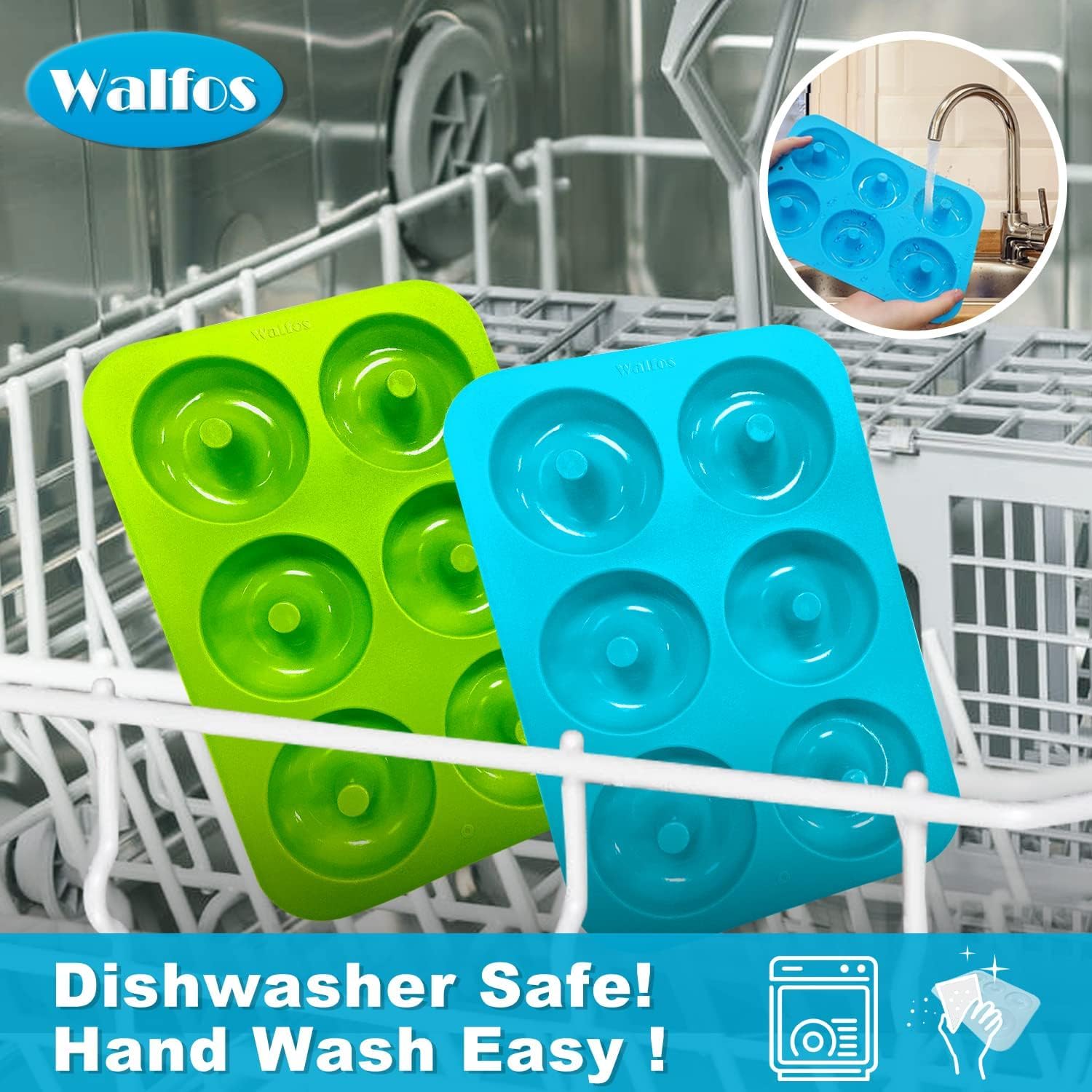 Walfos Donut Pan for Baking - Non-Stick Silicone Doughnut Pan Set, Silicone Donut Mold Heat Resistant, Make Perfect Donut Cake Biscuit Bagels, BPA FREE and Dishwasher Safe, Set of 3