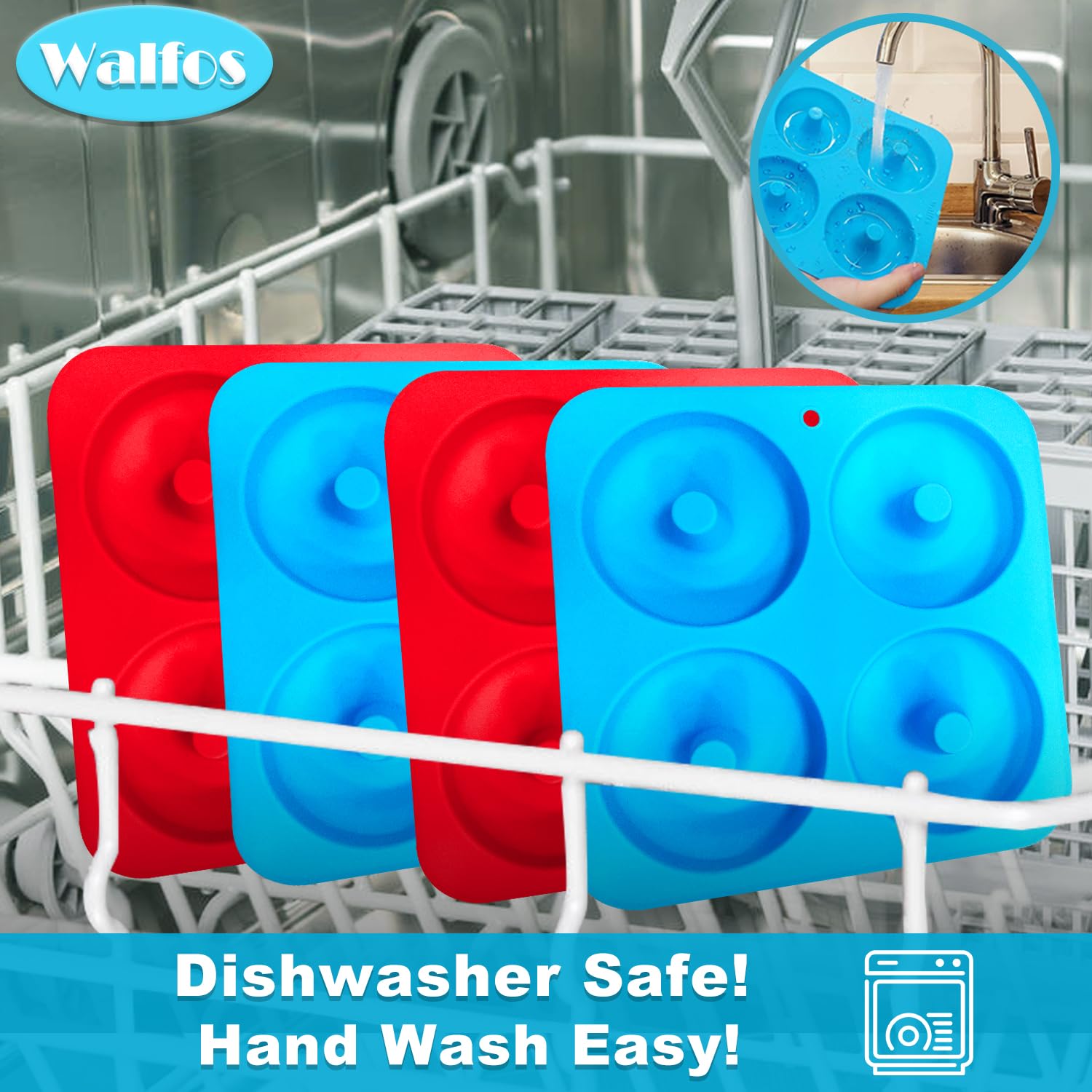 Walfos Donut Pan for Baking - Non-Stick Silicone Doughnut Pan Set, Silicone Donut Mold Heat Resistant, Make Perfect Donut Cake Biscuit Bagels, BPA FREE and Dishwasher Safe, Set of 3