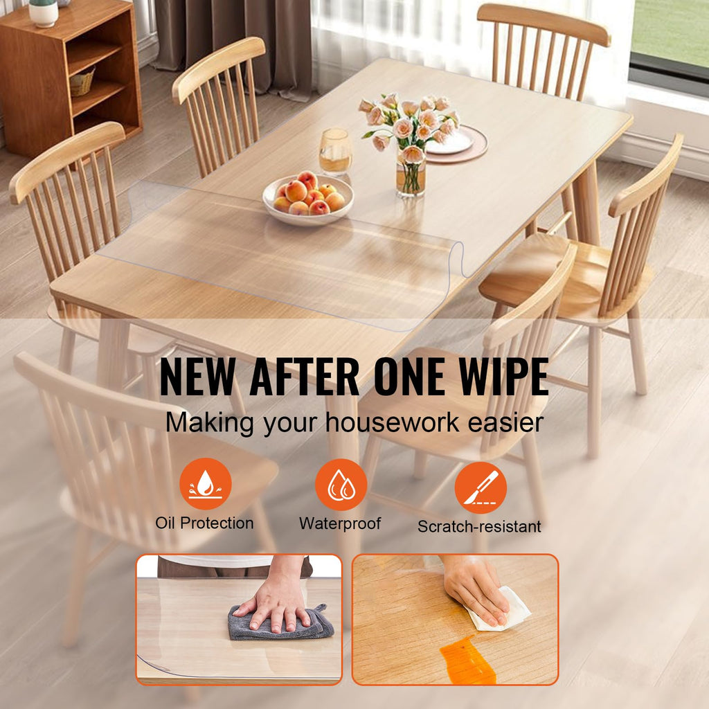 VEVOR Clear PVC Square Tablecloth, 12" x 12", 1.5mm Thick, Waterproof, Stain Resistant, Durable, Desk, Coffee Table, Dining Room Table