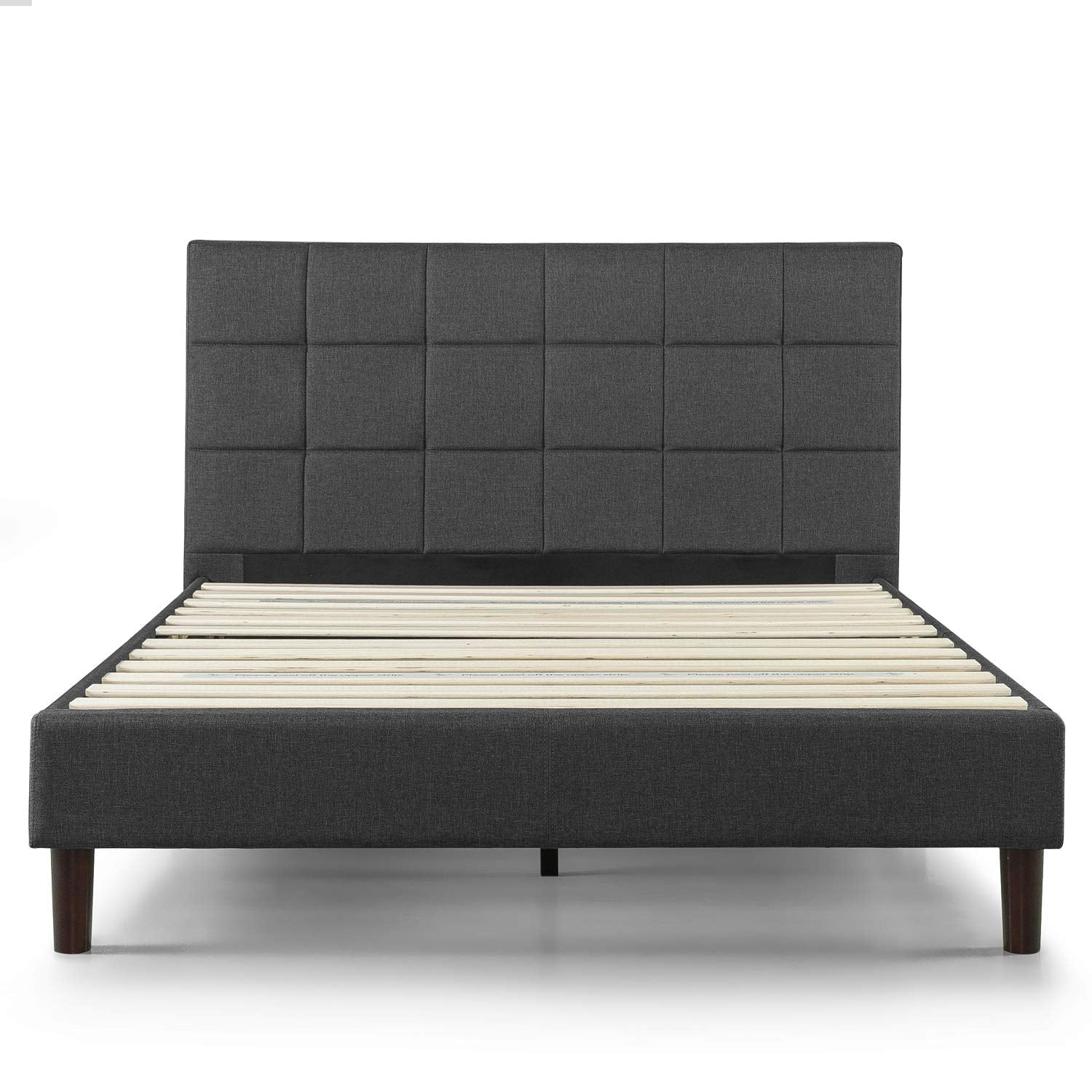 ZINUS Lottie Upholstered Platform Bed Frame with Short Headboard, Mattress Foundation, Wood Slat Support, No Box Spring Needed, Easy Assembly, Beige, Full