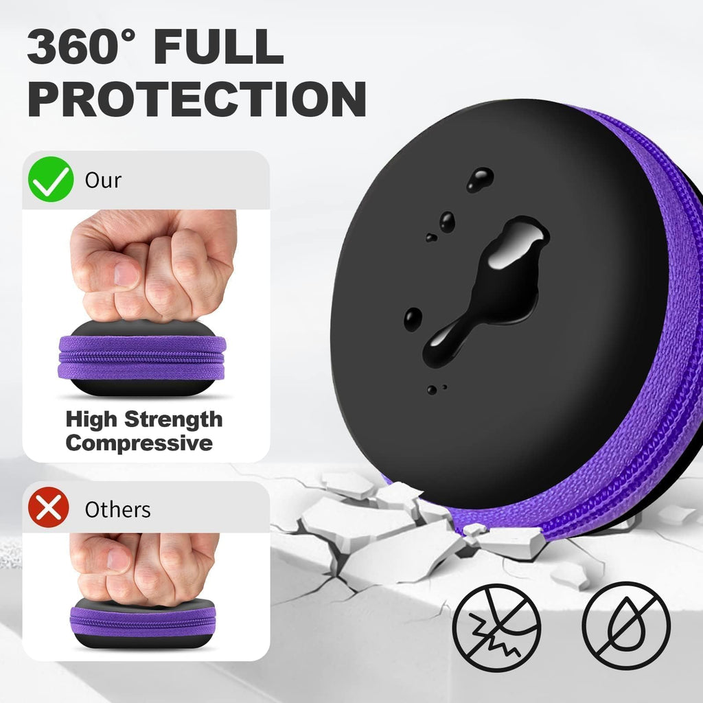 2Pack Oval Earbud Case Portable EVA Carrying Case Storage Bag Cell Phone Accessories Organizer with Carabiner for Earphone, Earbud, Earpieces, SD Memory Card, Camera Chips, Black/Purple