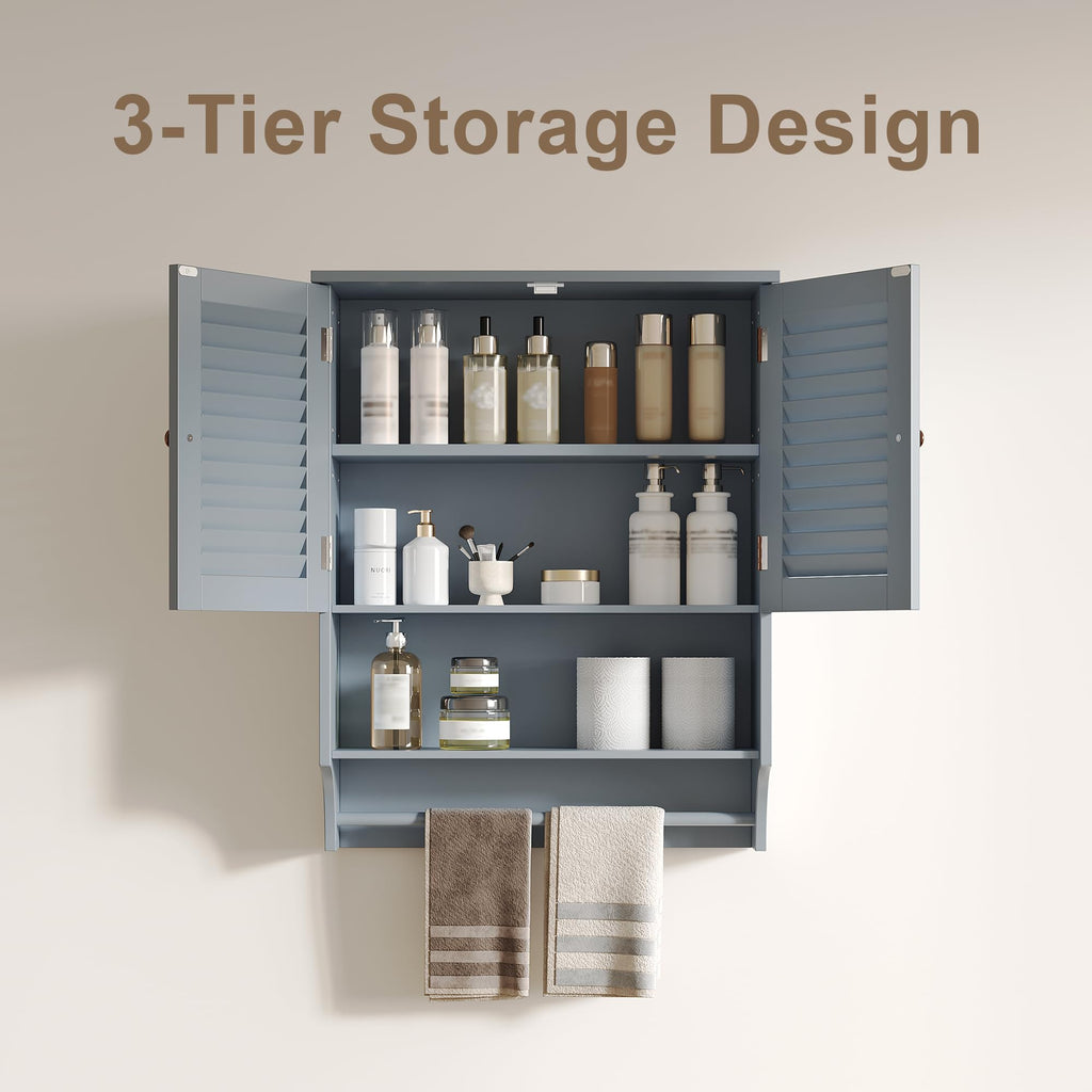 ChooChoo Bathroom Wall Cabinet, Medicine Cabinet, 2 Doors Over The Toilet Space Saver Storage Cabinet with Large Space, Black