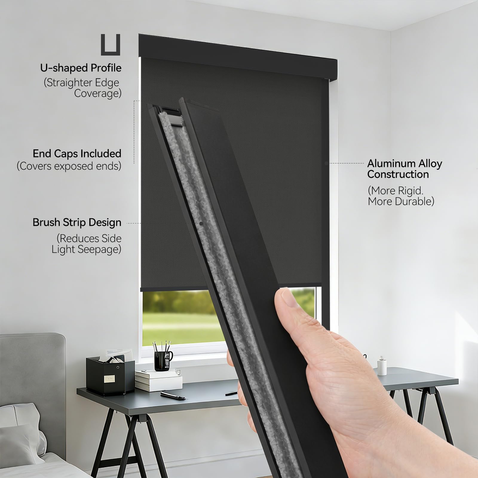 ZSTARR PVC Light Blockers Blackout Light Blockers Side Tracks for Window Shades Blinds Side Tracks for Blackout Shades Easy to Install Light Blocking Strips for Bedroom (Black, 58",2Pcs)
