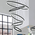 5-Rings Modern LED Chandelier Black Dimmable High Ceiling Chandelier for Dining Room with Remote Control for Foyer Living Room Entryway Staircase(D23.6’’, 3000K-6500K)