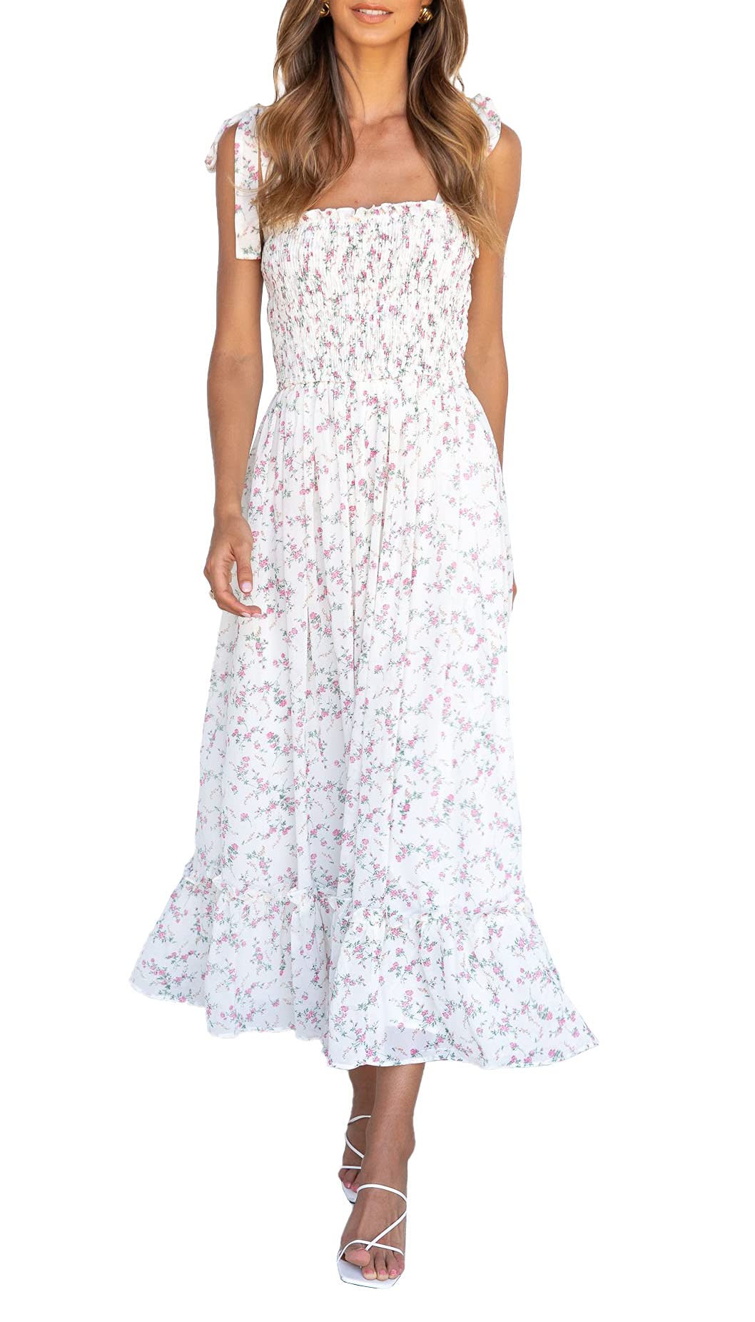 Imily Bela Womens Summer Floral Maxi Dress Boho Tie Strap Sleeveless Smocked A Line Beach Sundress Long Dresses