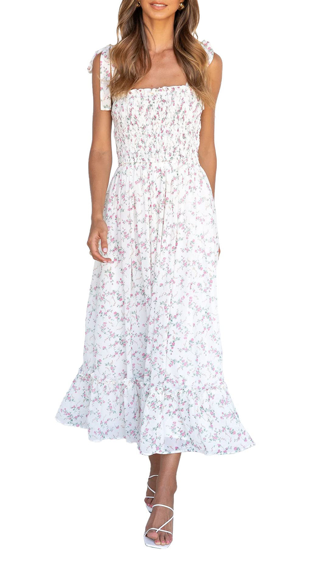 Imily Bela Womens Summer Floral Maxi Dress Boho Tie Strap Sleeveless Smocked A Line Beach Sundress Long Dresses