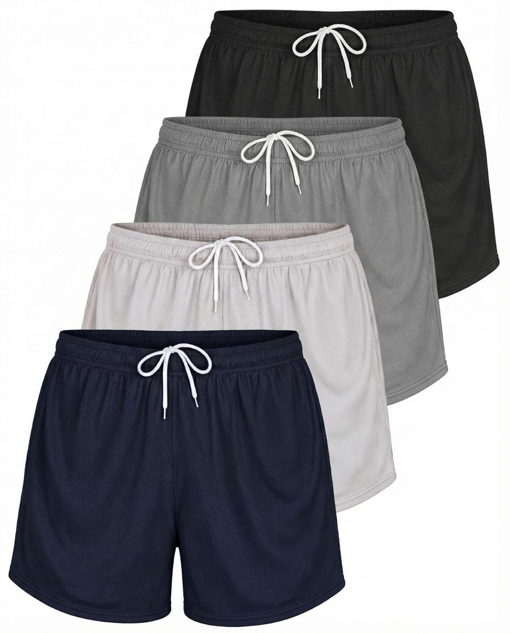 Real Essentials 4 Pack: Womens Active Athletic Performance Mesh Shorts with Pockets (Available in Plus Size)