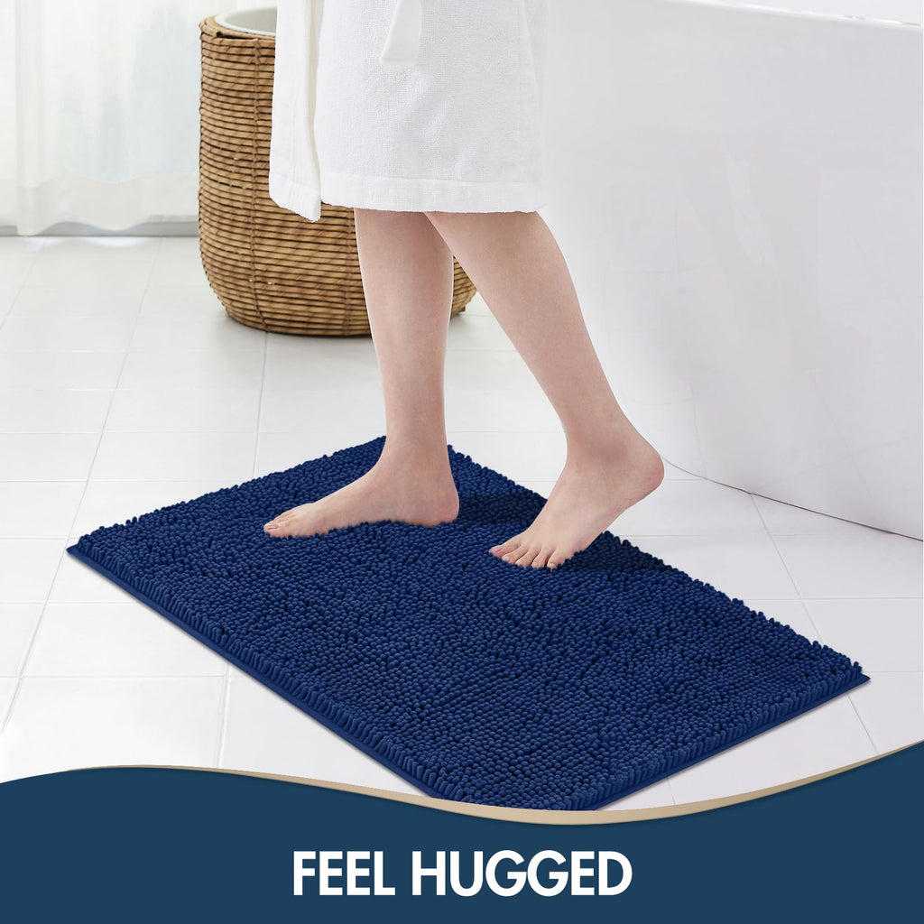 TREETONE Chenille Bath Mat 3 Pieces Bathroom Rugs Set, 20x20 Inches U-Shape Contoured Toilet Mat & 20x32 Inches Rug & Lid Cover,Water Absorbent Plush Rugs for Tub Shower & Bath Room -Beige