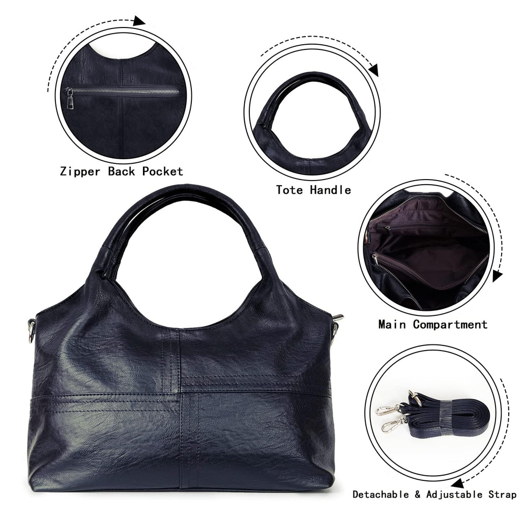 KOGTLA Medium Vegan Leather Purses for Women with Detachable Satchel Strap, Ladies Handbags, Tote Hobo Bags with Two-Handle