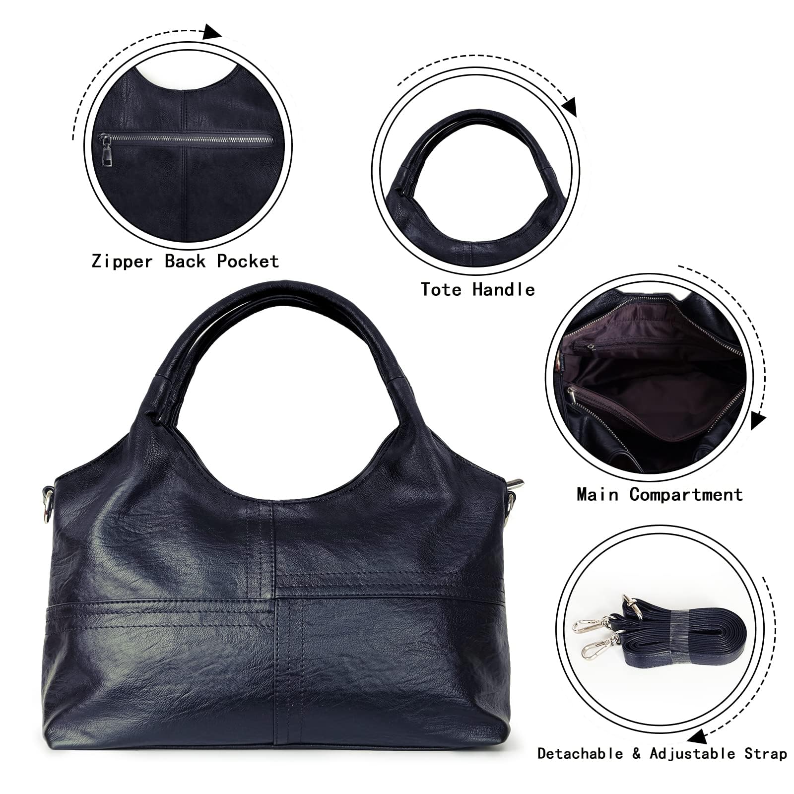 KOGTLA Medium Vegan Leather Purses for Women with Detachable Satchel Strap, Ladies Handbags, Tote Hobo Bags with Two-Handle