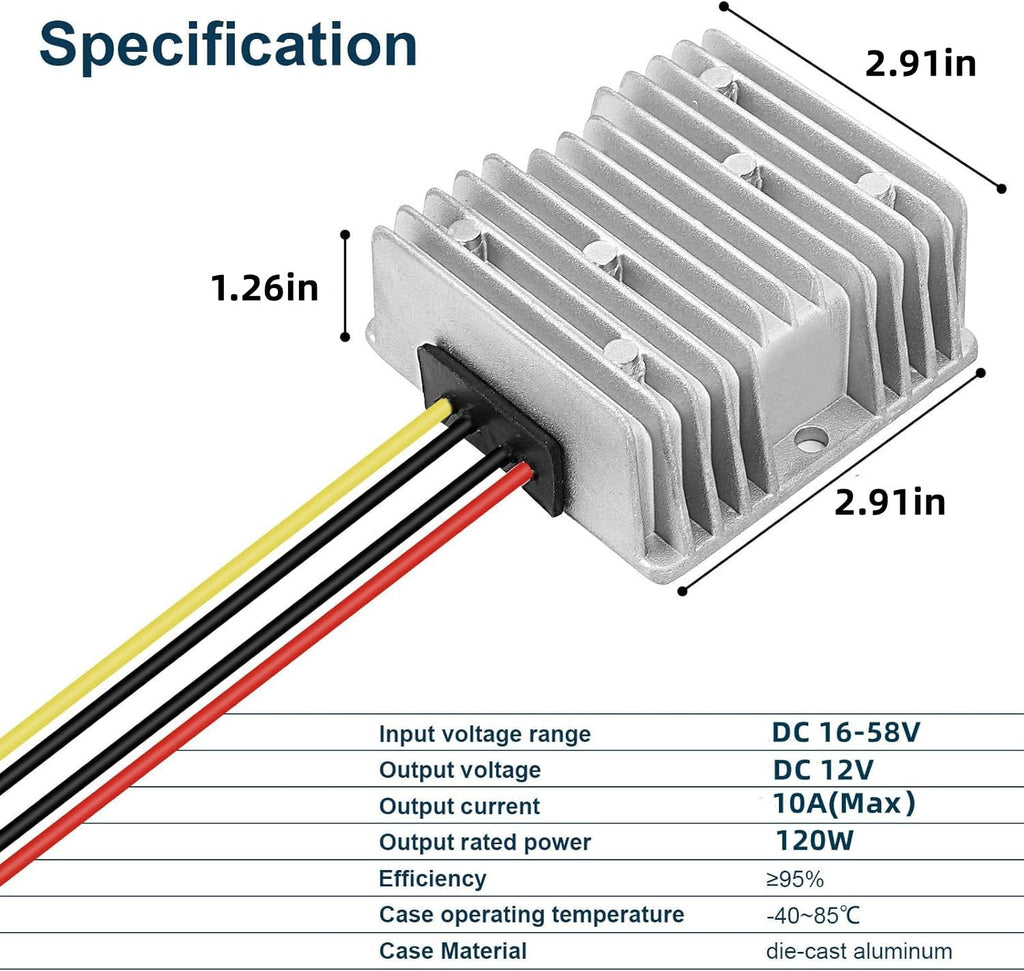10A 120W Golf Cart 18V 20V 24V 36V 48V Step Down to DC 12V Converter Voltage Regulator Reducer Power Buck Converter Waterproof Transformer(DC 16-58V Inputs