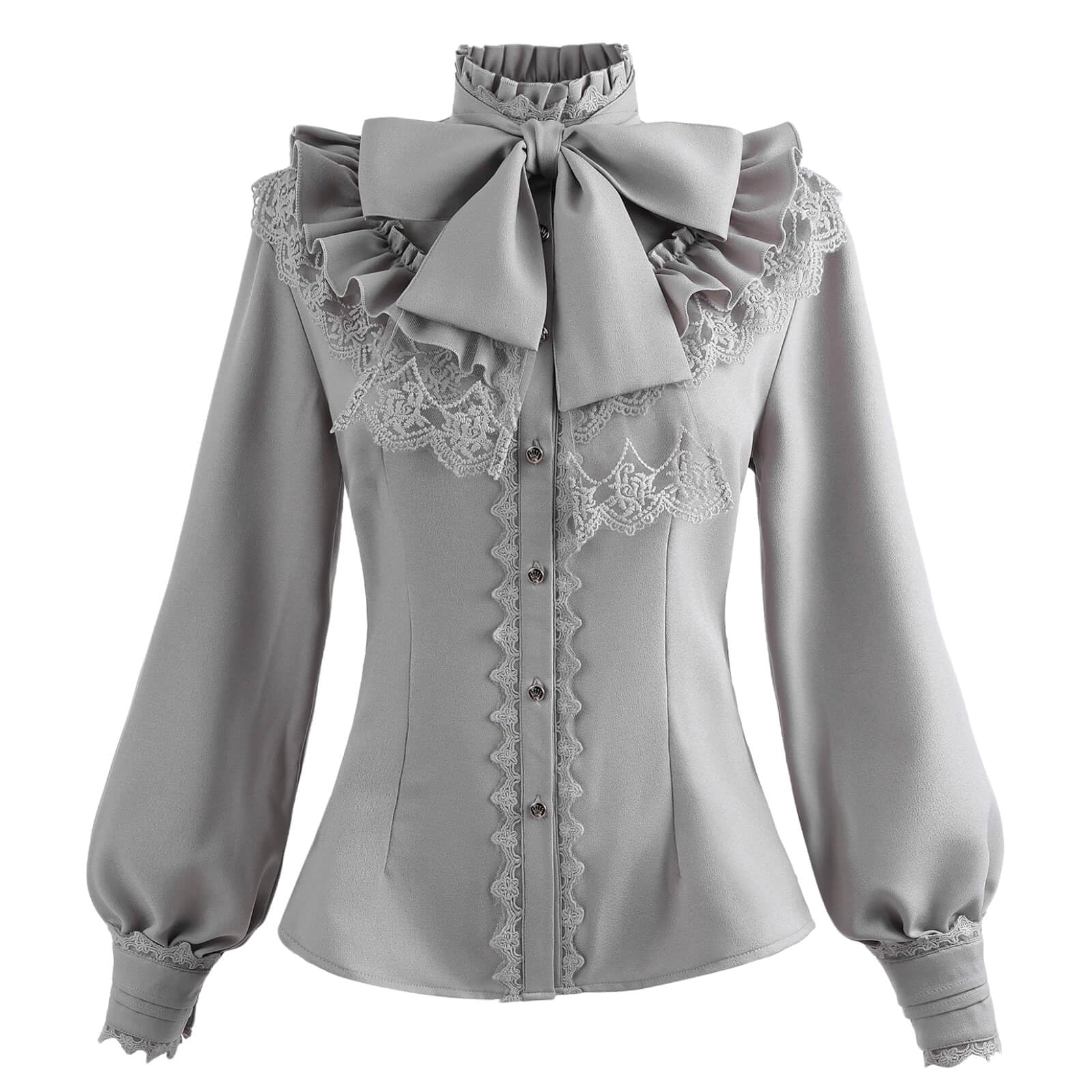 Nuoqi Victorian Blouse Womens Gothic Shirt Vintage Long Sleeve Lotus Ruffle Tops
