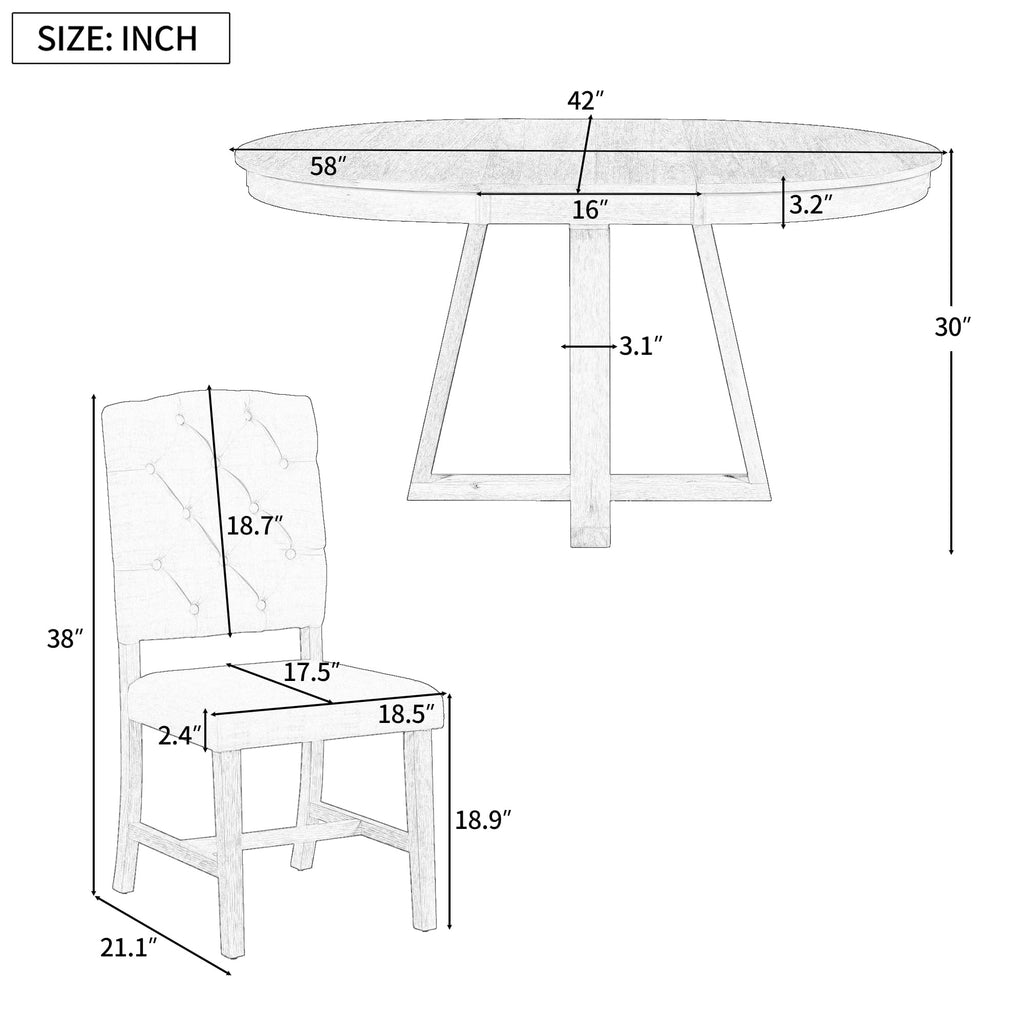 LUMISOL 5-Piece Dining Table Set for 4, Farmhouse Round Kitchen Table Set with Special Shaped Legs and 4 Upholstered Chairs for Kitchen, Dining Room, Small Space, Antique Blue