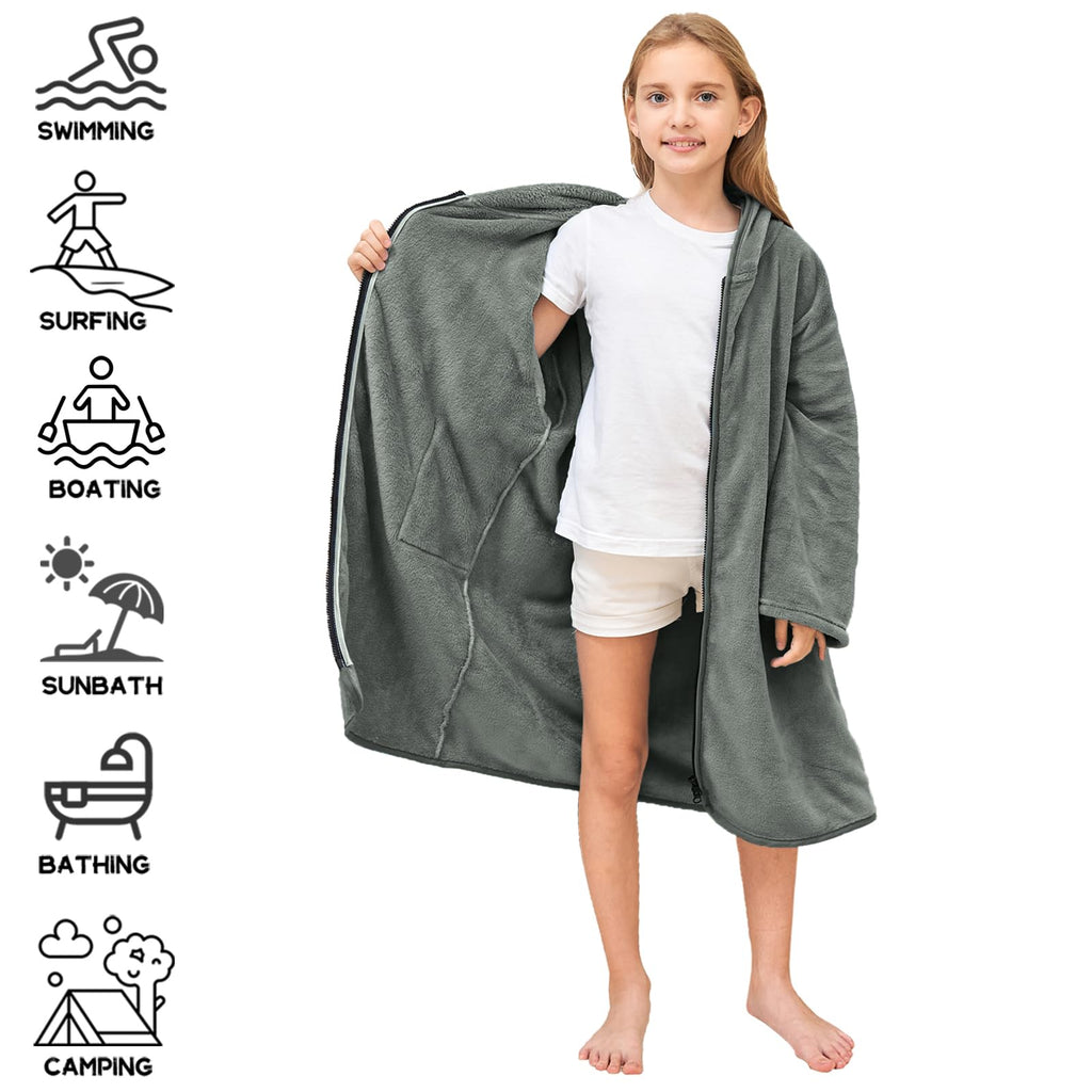 Hiturbo Kids Bath Towel Hoodie: Soft Plush Zipper Surf Poncho - Warm Fleece Changing Towels Swimming Outerwear (Blue)