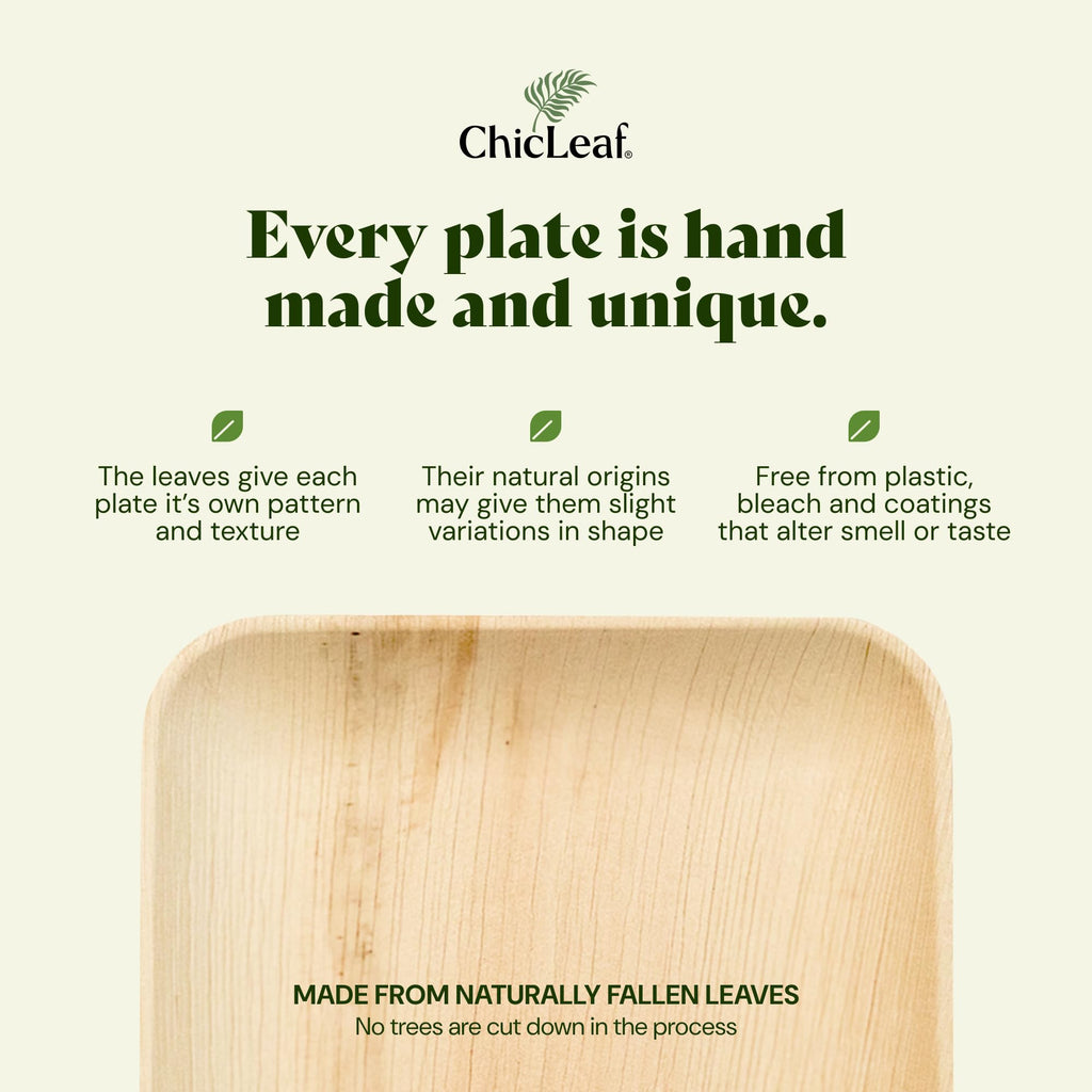 Chic Leaf Palm Leaf Plates - 4 in, 50 Pack, Compostable | Heavy-duty bamboo-style small plates - Use for appetizers & desserts at weddings, parties & picnics
