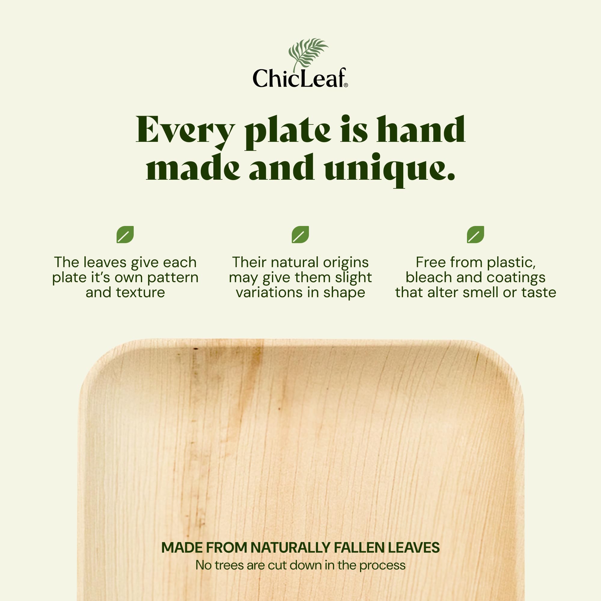 Chic Leaf Palm Leaf Plates - 4 in, 50 Pack, Compostable | Heavy-duty bamboo-style small plates - Use for appetizers & desserts at weddings, parties & picnics