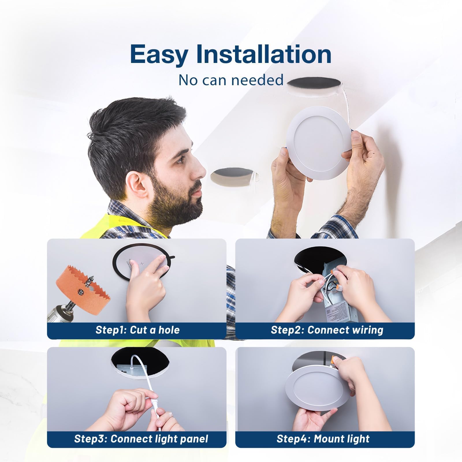 Amico 6 Pack 3 Inch 5CCT Ultra-Thin LED Recessed Ceiling Light with Junction Box, 2700K/3000K/3500K/4000K/5000K Selectable, 7W Eqv 60W 500LM Brightness Dimmable Canless Wafer Downlight, ETL