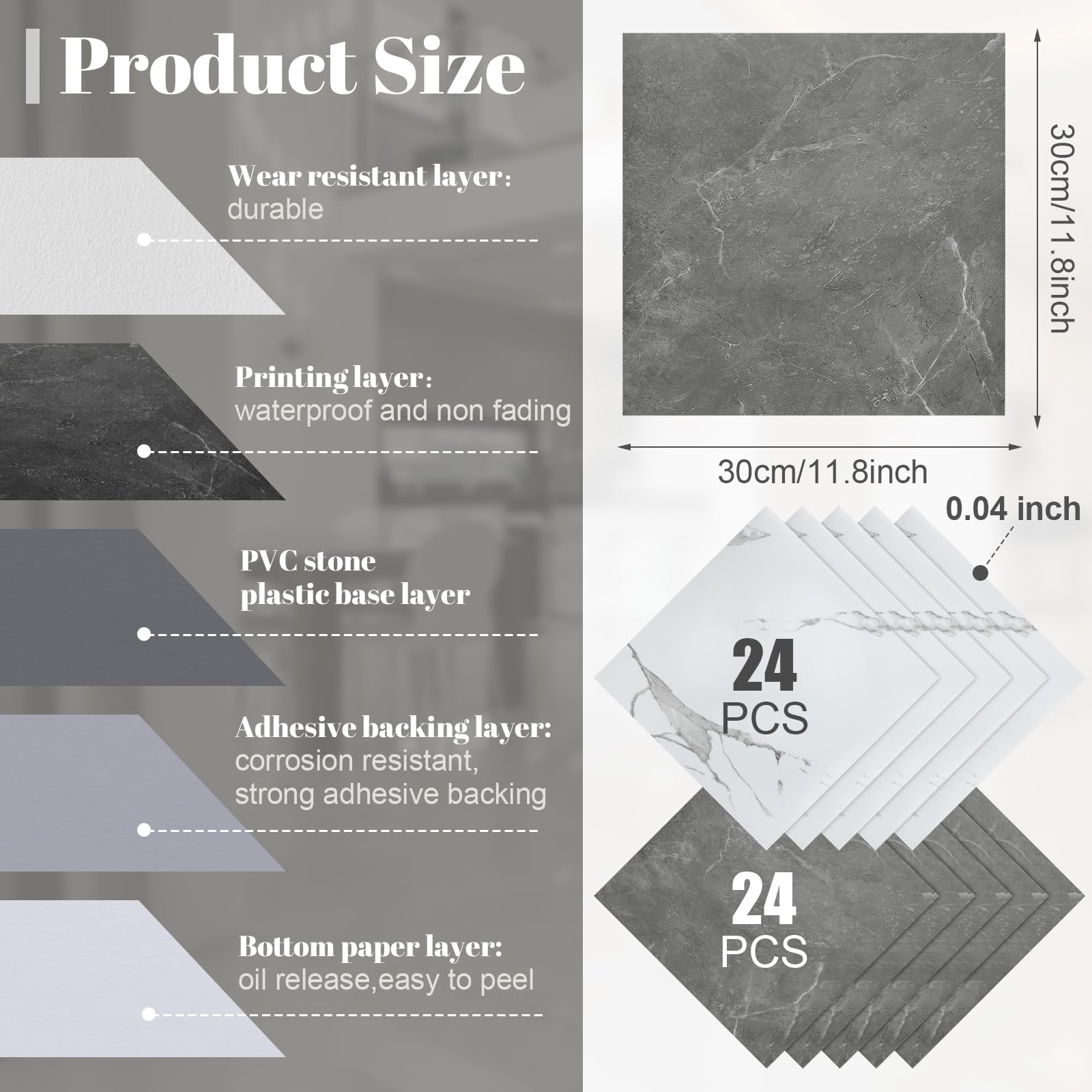 Spiareal 48 Pieces Peel and Stick Floor Tiles Vinyl Flooring 12 x 12 Inch Stick on Floor Tile Self Adhesive Waterproof DIY for Bathroom Kitchen Bedroom Living Room(Black Marble)