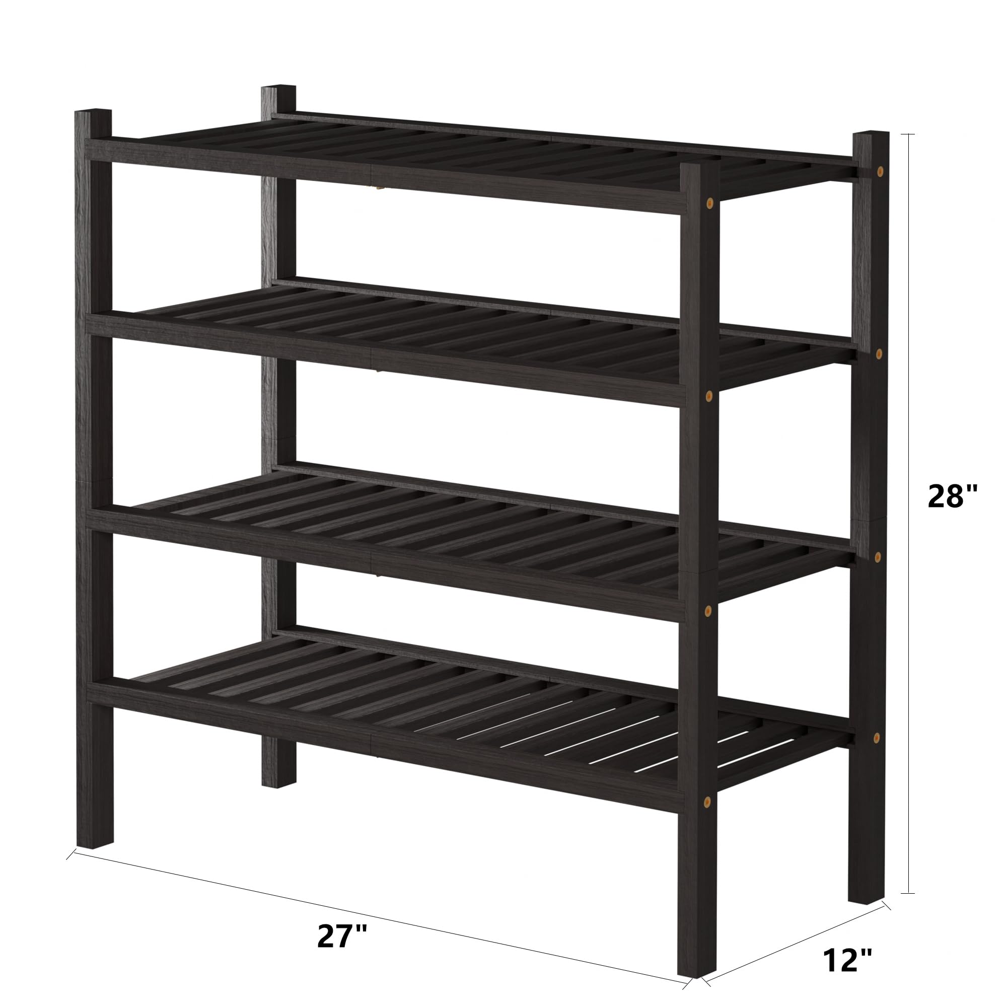 ROMGUAR CRAFT 2-Tier Bamboo Long Shoe Rack, Free Standing Wood Shoe Shelf Storage Organizer for Closet Entryway Stackable 35"x11"x13" (Black)