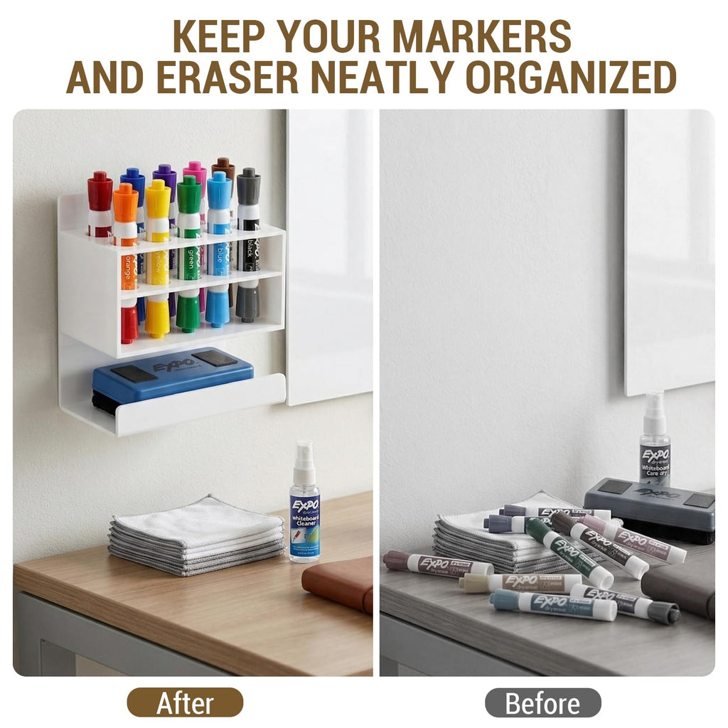 MyGift Dry Erase Marker Holder 10 Slots Whiteboard Marker Holder for Wall Dry Erase Eraser Holder Wall Mount Black