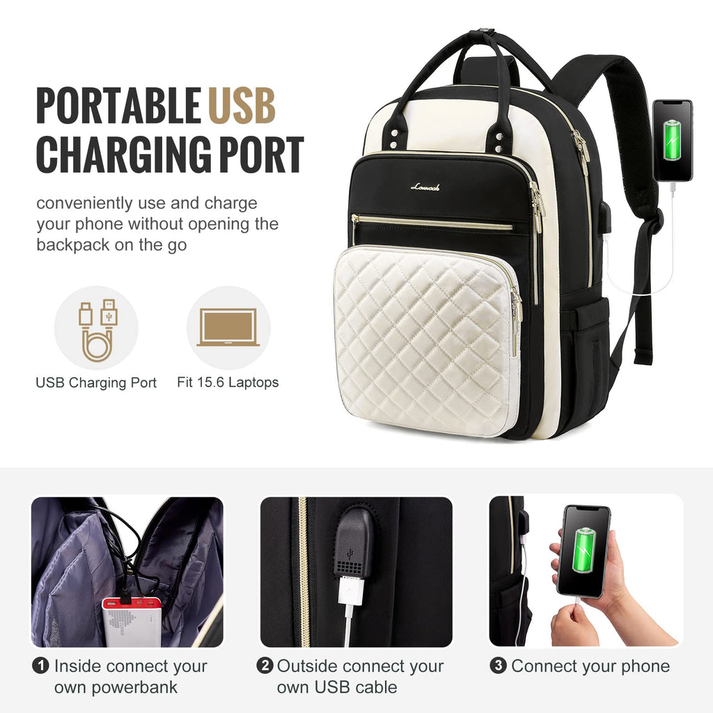 LOVEVOOK Laptop Backpack for Women, Water Resistant Travel Work Backpacks Purse College Business Teacher Nurse Computer bag with USB Charging Port