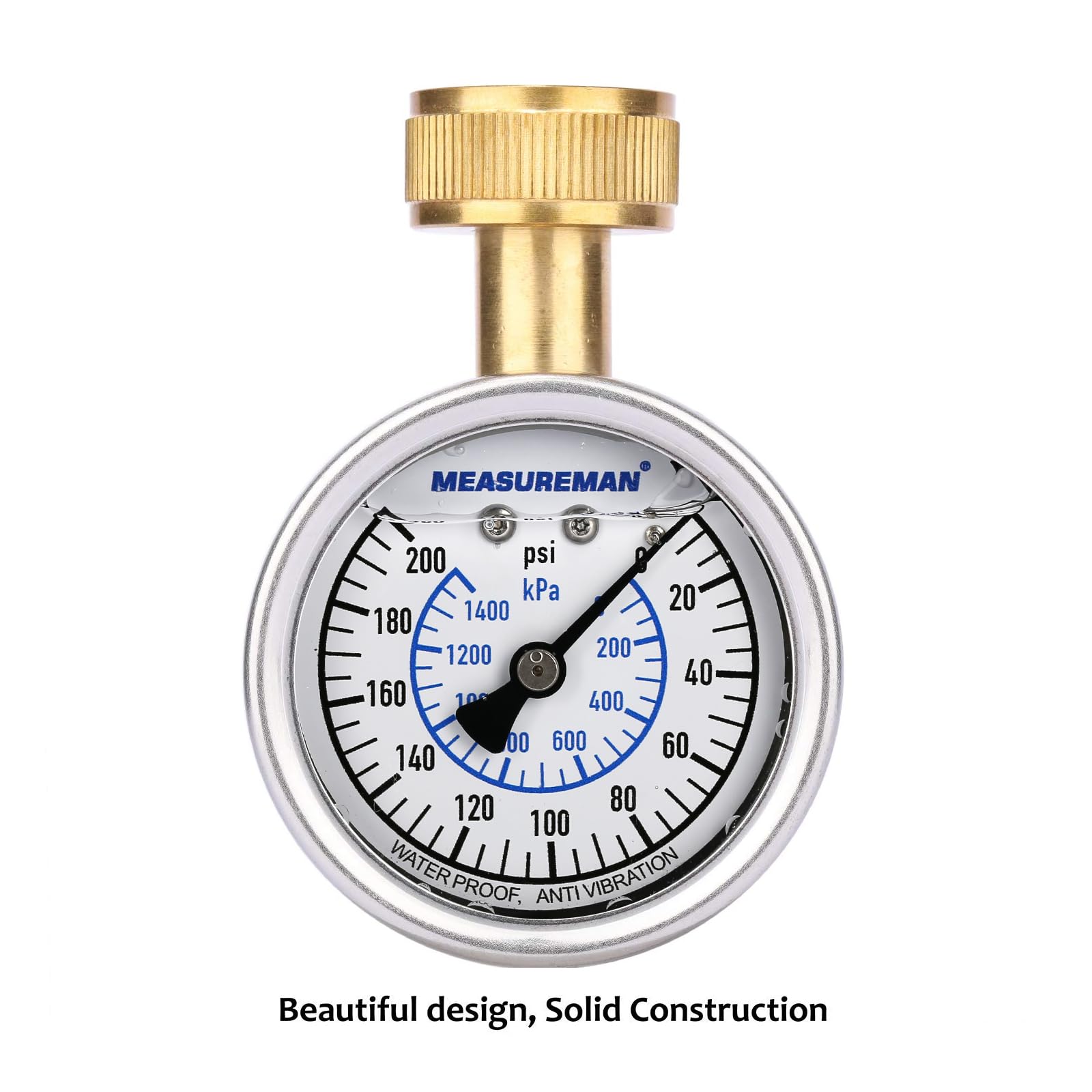 MEASUREMAN 2" Water Pressure Test Gauge, 3/4" Female Hose Thread, 0-200 psi/kpa with Maximum Pressure Memory (Pack of 2)