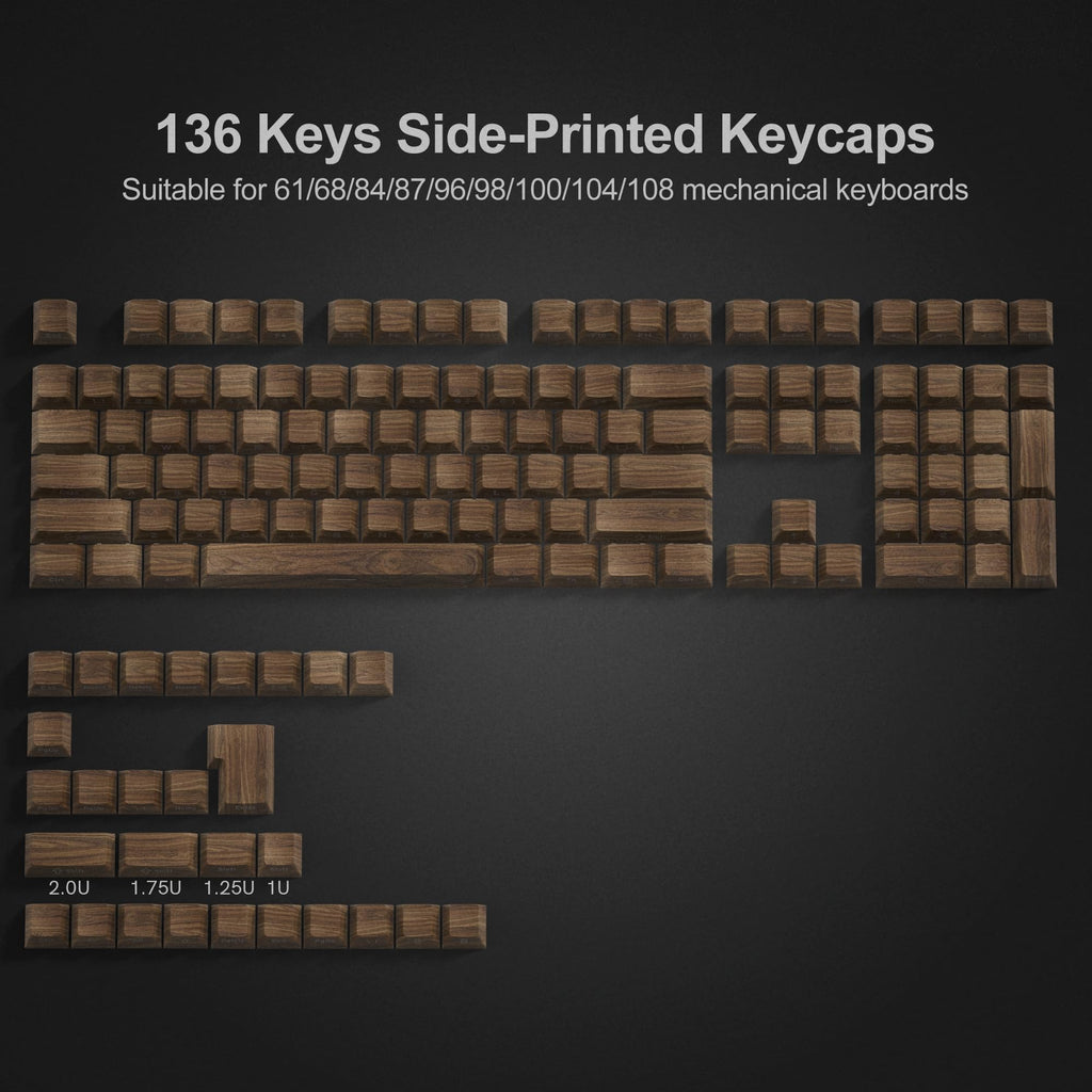 dagaladoo Black Topographic keycaps Double Shot PBT keycaps Shine Through Keyboard Keys Side Printed Key caps Cherry Profile Custom keycap Set for100%, 75%, 65%, 60% US Layout Mechanical Keyboard