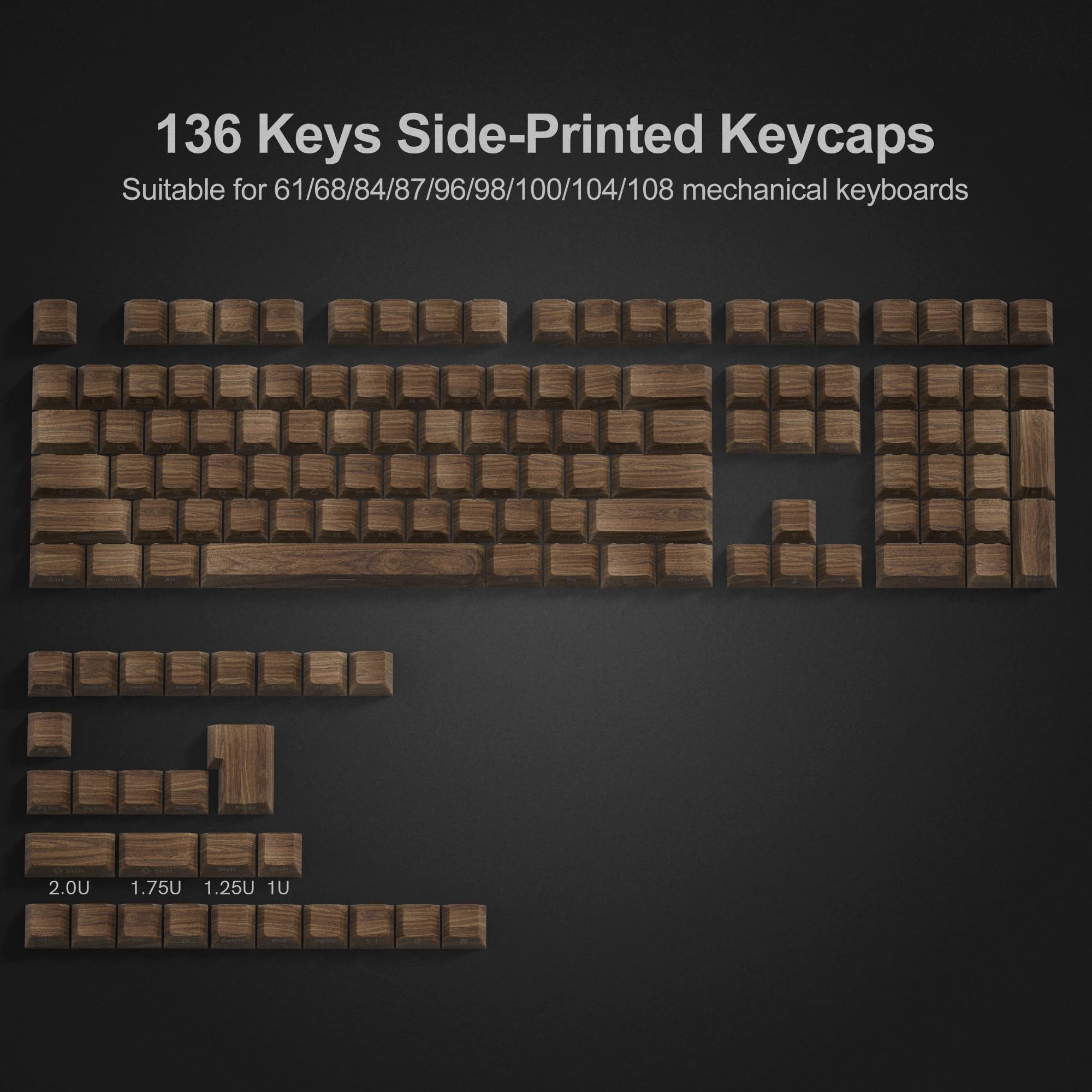 dagaladoo Black Topographic keycaps Double Shot PBT keycaps Shine Through Keyboard Keys Side Printed Key caps Cherry Profile Custom keycap Set for100%, 75%, 65%, 60% US Layout Mechanical Keyboard