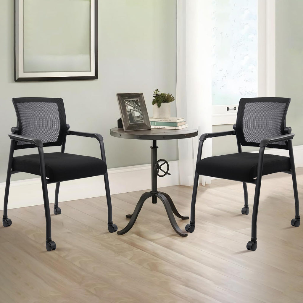 KLASIKA Desk Chair No Wheels with Adjustable Mesh Backrest, Arm Chair with Ergonomic Lumbar Support and Thickened Seats Cushion, Waiting Room Chairs for Office School Church Guest Reception