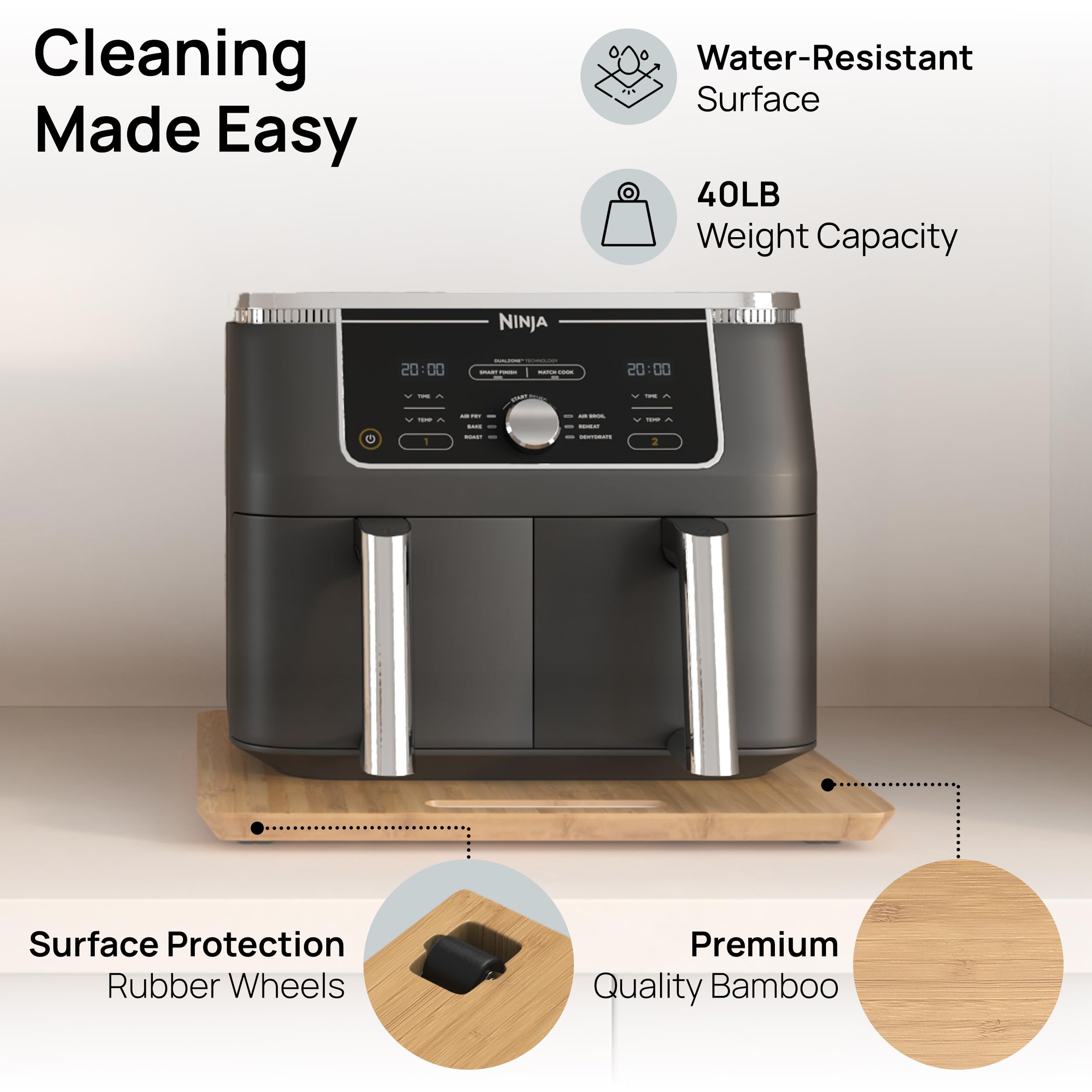 Ibyx Premium Bamboo Mixer Slider for KitchenAid 4.5-5 Qt Tilt-Head Stand Mixer - Food-Grade Appliance Slider Mat for Kitchen Countertop Storage Accessories (Black)