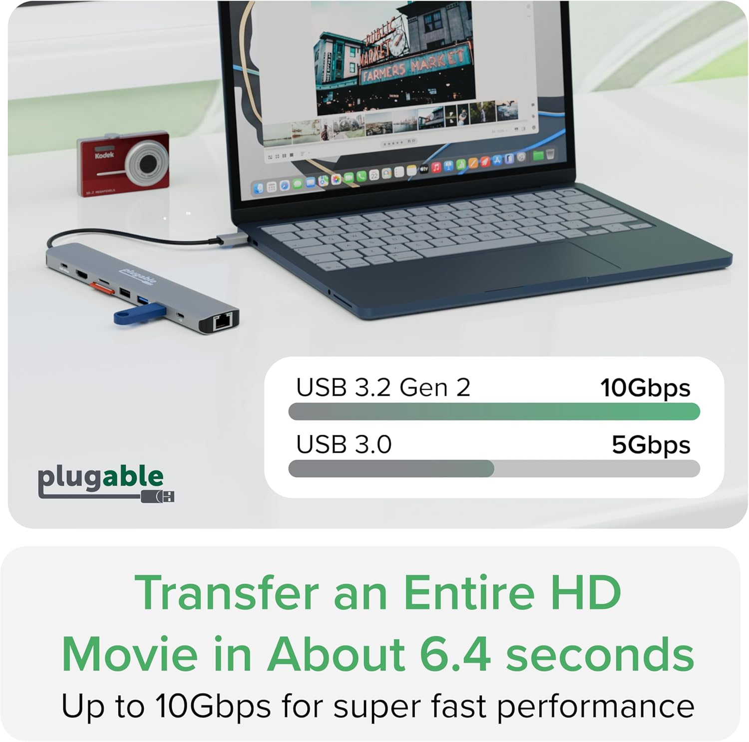 Plugable USB C Hub Multiport Adapter: 9-in-1 with 140W PD Charging, 4K 60Hz HDMI, 10Gbps Data Transfer, Gigabit Ethernet, SD for USBC, USB4, Thunderbolt MacBook, Windows, Chromebook (USBC-9IN1E)