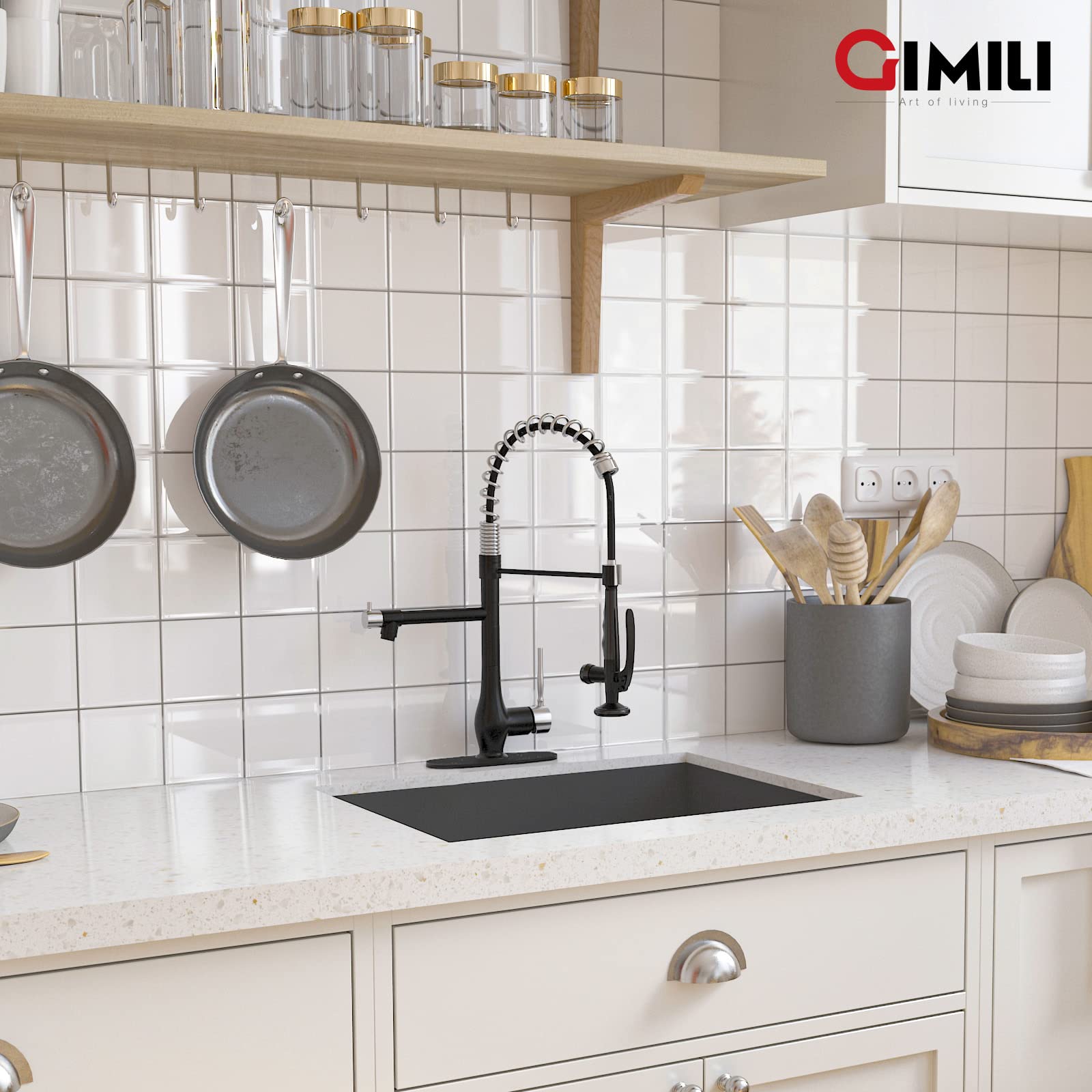 GIMILI Black and Gold Kitchen Faucet with Pull Down Sprayer Single Handle High Pressure Kitchen Sink Faucet Commercial Double-Headed Stainless Steel Kitchen Faucets
