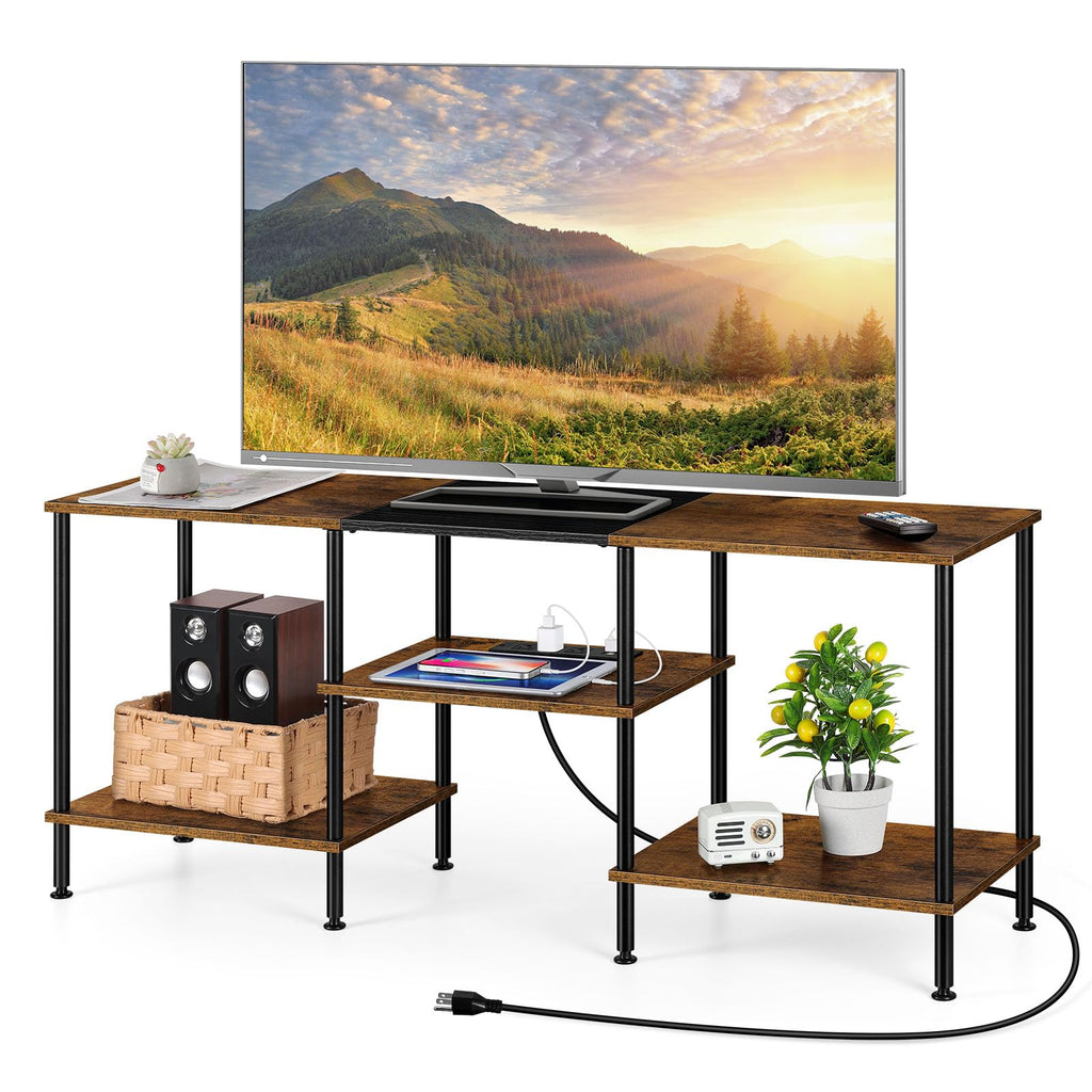 OYEAL Black Bedroom TV Stand with Power Outlets up to 50 inch TV, Small Entertainment Center Stand with Storage Modern Media TV Console Table for Living Room Bedroom