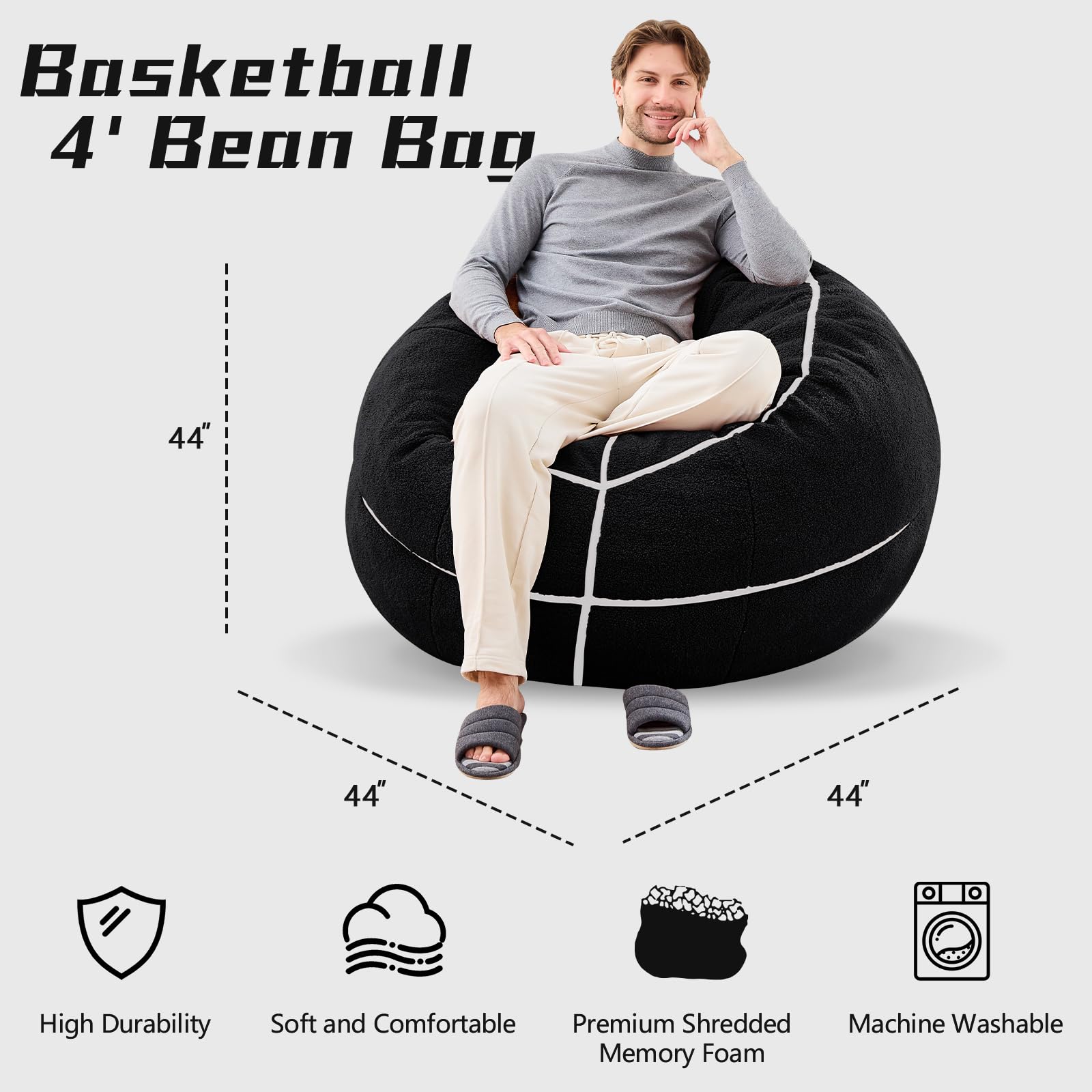 Sports Baseball Bean Bag Chair - Luxurious Bean Bag Chairs for Kids Teens Adults - Floor Sofa Couch with Filler - Plush BeanBag Furniture for Living Room Bedroom College Dorm - 32 Inch