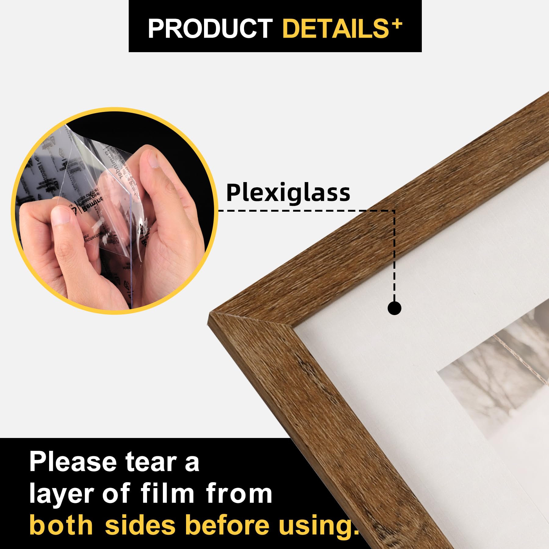 TOFOREVO Picture Frames 4x4 Set of 2 Black Wood Grain Photo Frame for Gallery Wall Mounting or Tabletop Display