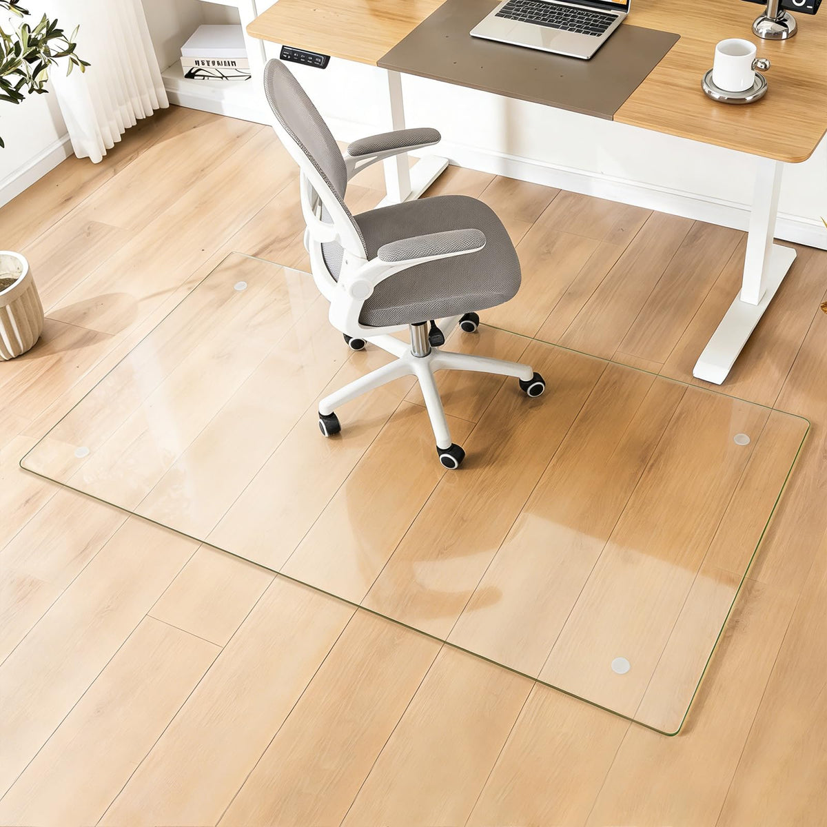 Tempered Glass Chair Mat 48" x 32",1/5" Thick for Office Desk,Rolling Chair Mat for Carpet, Odorless, Easy to Clean with 4 Non-Slip Pads for Carpet & Hardwood Floors