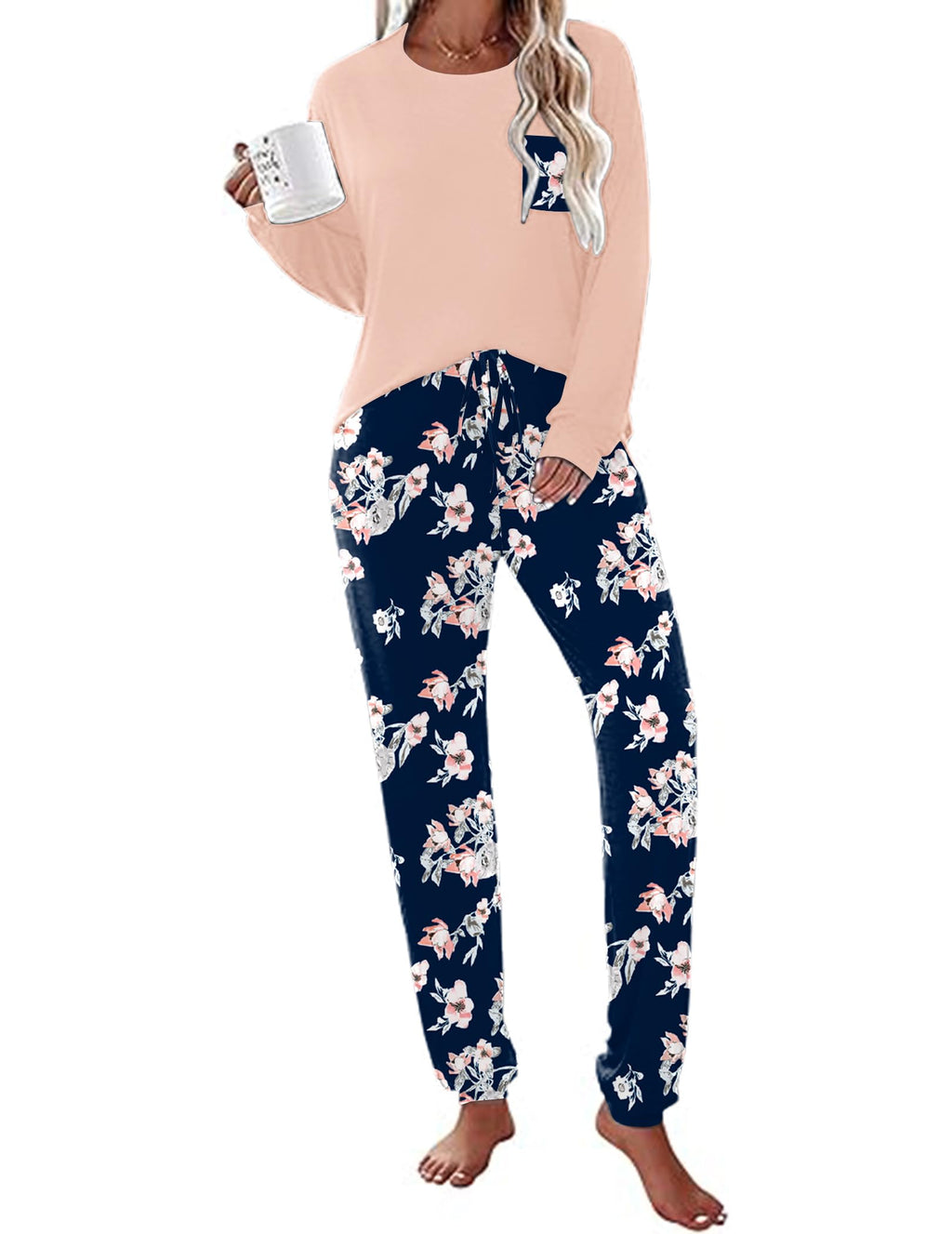 Ekouaer Womens Pajamas Set Long Sleeve Christmas PJ Sets Soft Lounge Set for Women Sleepwear Joggers with Pockets