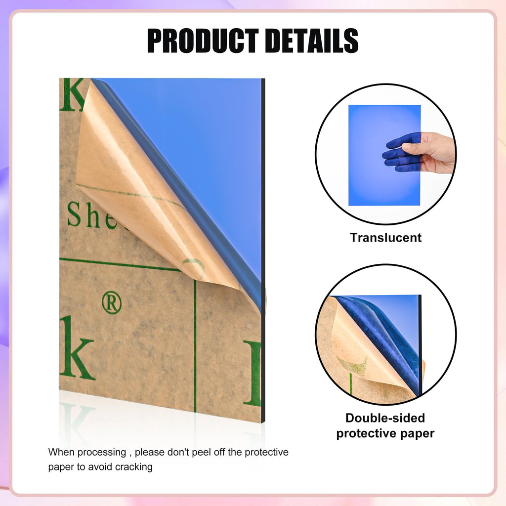 Lesnlok Blue Acrylic Sheets 1/8 inch Thick 3mm 6 Pack 3 x 5 Clear Plexiglass Sheets,for Sign,Craft,Painting,Laser Cutting,DIY Display Projects… (3"x 5", Blue, 6)